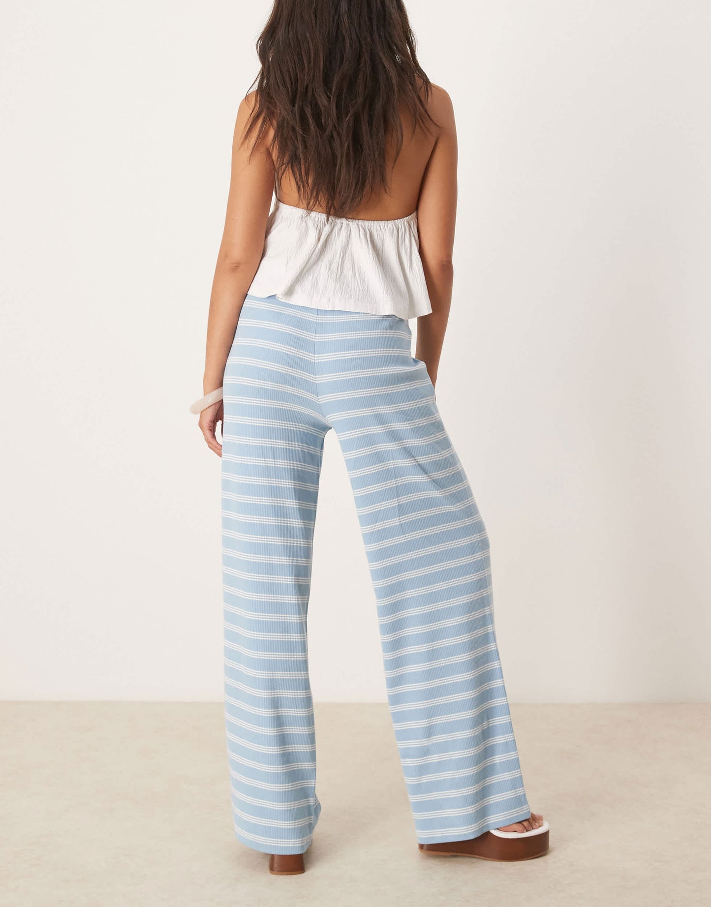 ASOS DESIGN stripe wide leg mid rise trousers co ord in baby blue