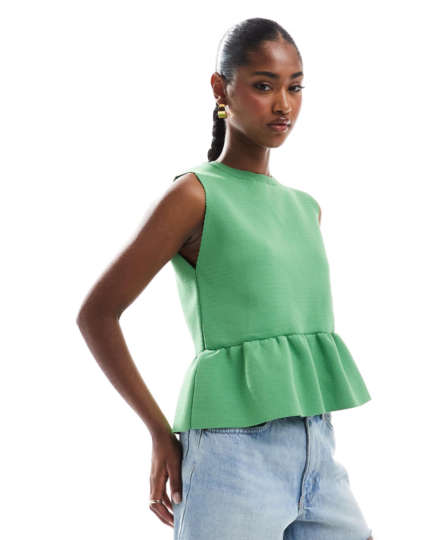 ASOS DESIGN structured hem knitted top in green