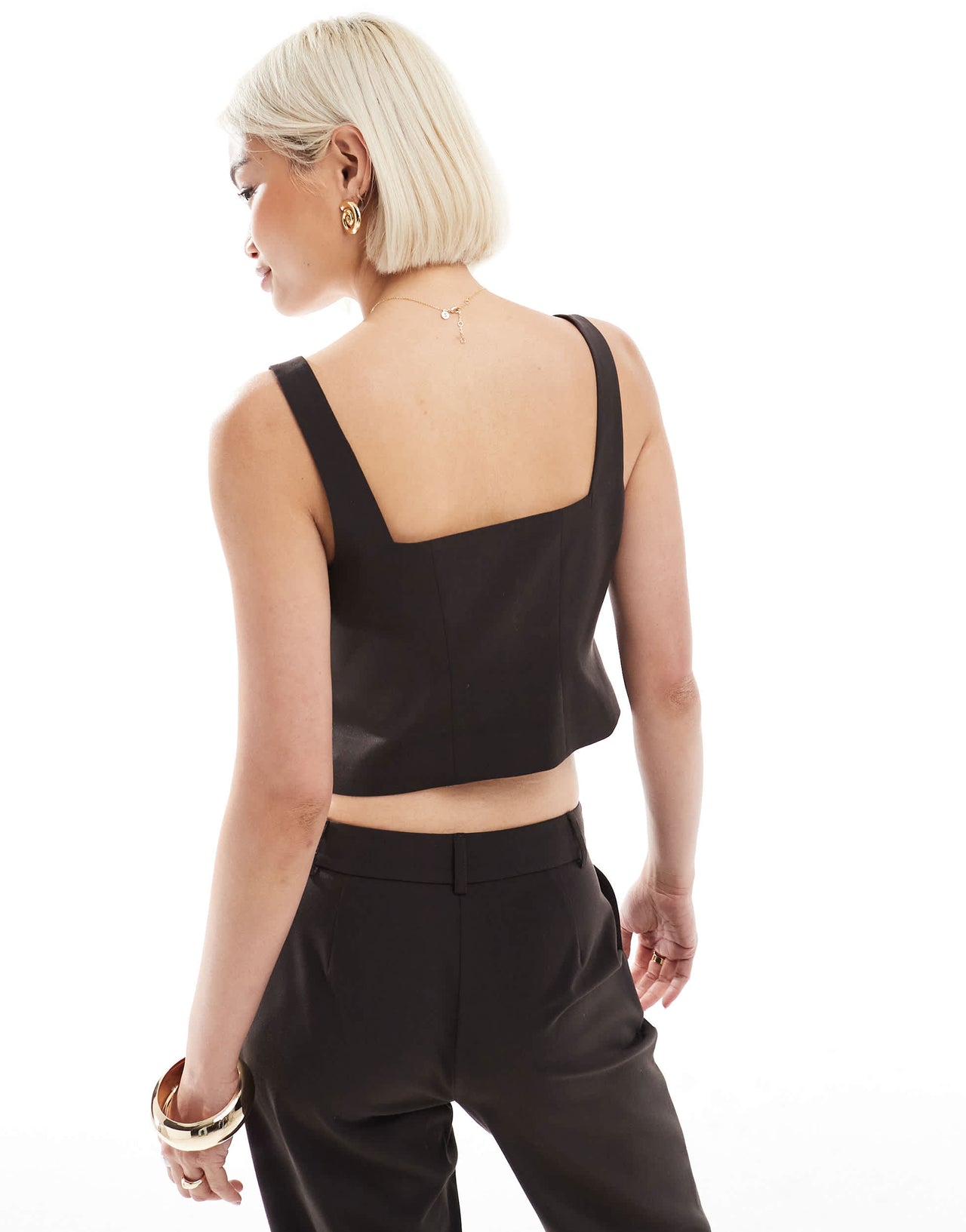 ASOS DESIGN tailored square neck waistcoat in chocolate co ord