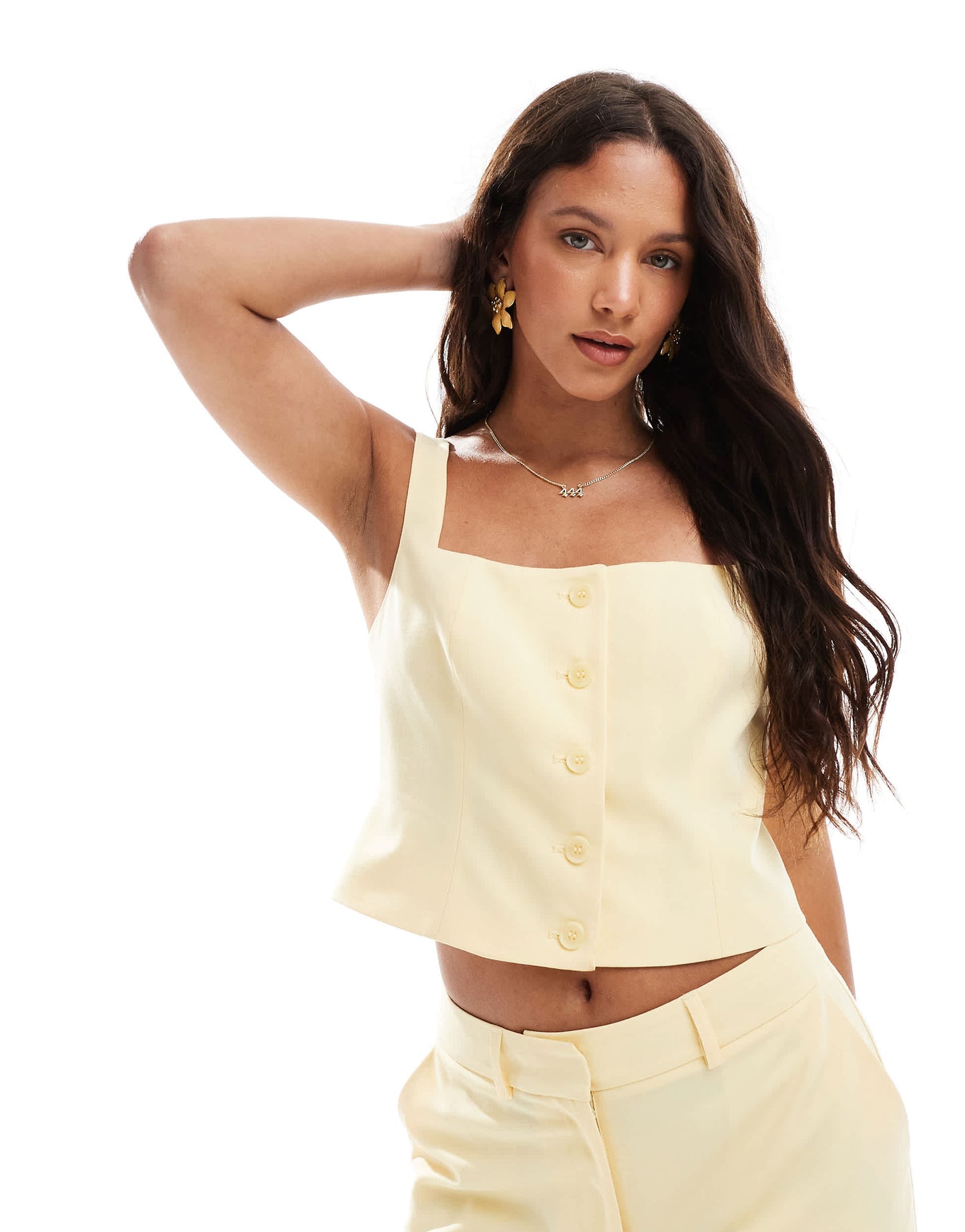 ASOS DESIGN tailored square neck waistcoat in buttermilk co ord