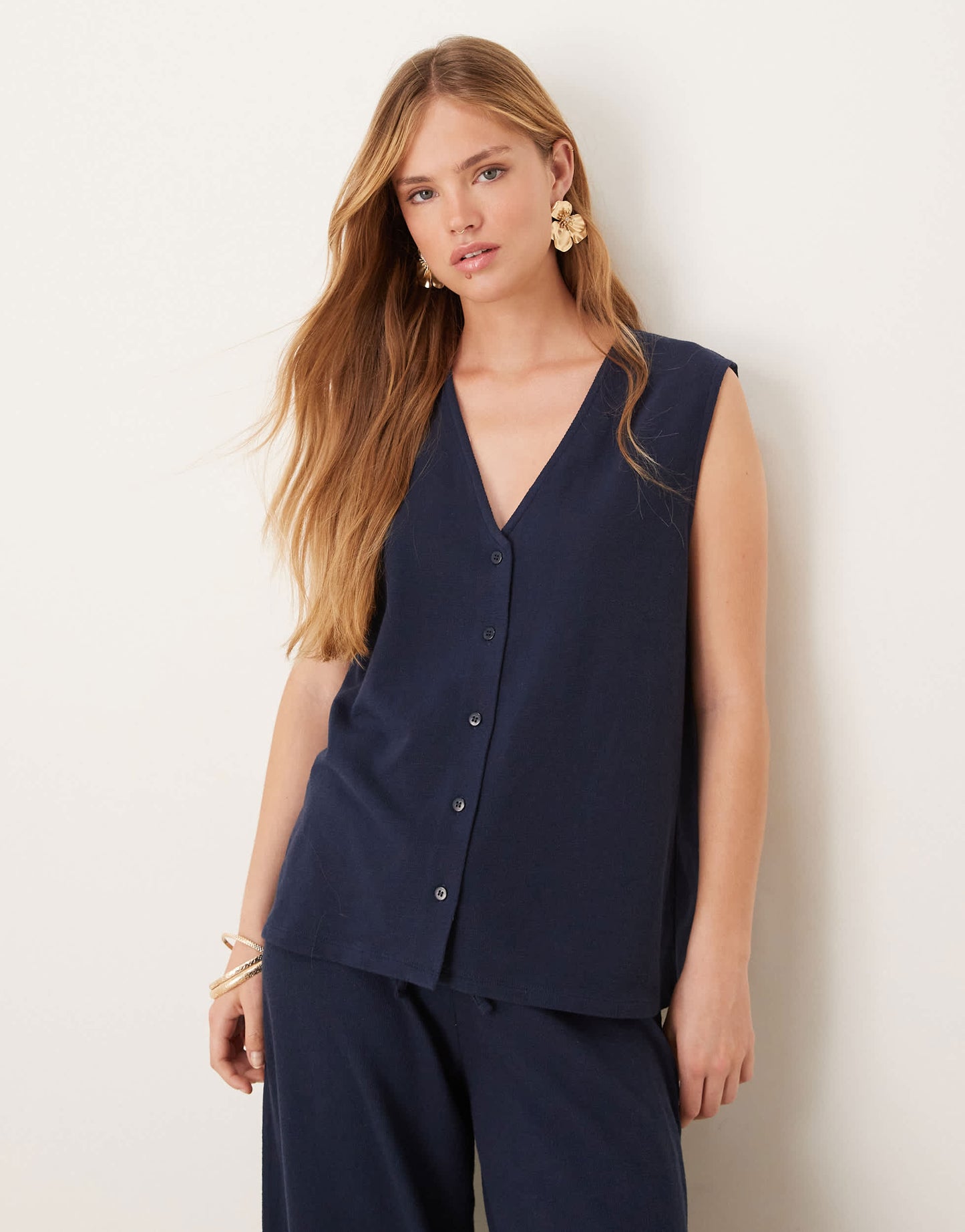 ASOS DESIGN textured knit oversized waistcoat in navy