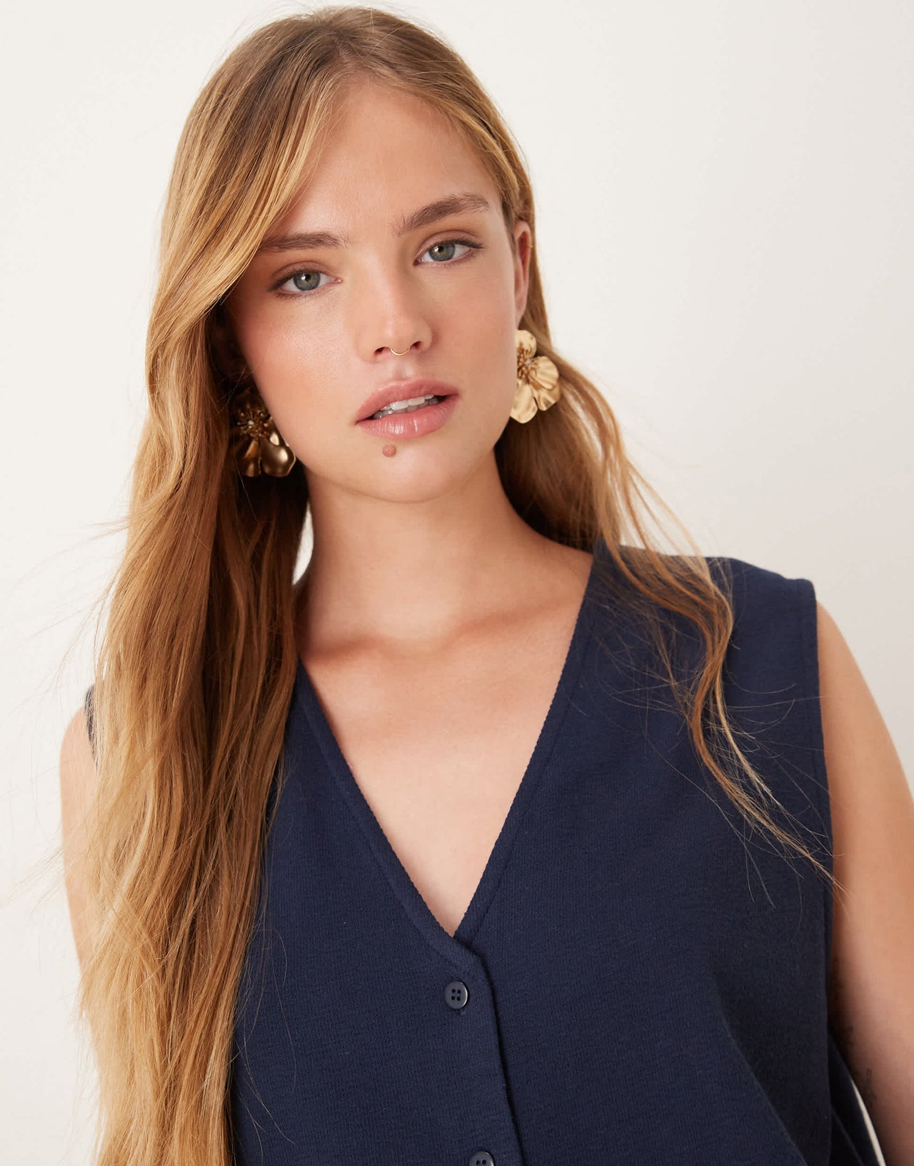 ASOS DESIGN textured knit oversized waistcoat in navy