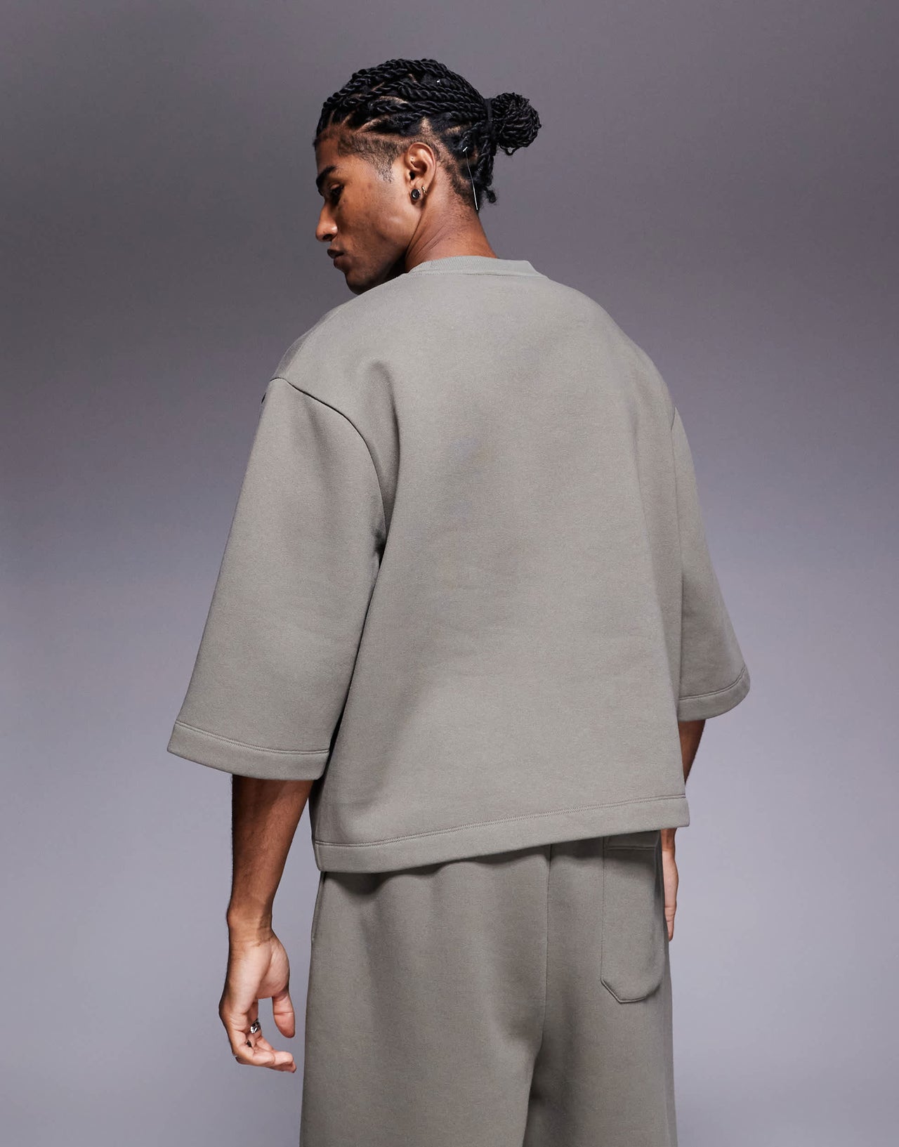 ASOS DESIGN relaxed 3/4 sleeve sweatshirt in khaki