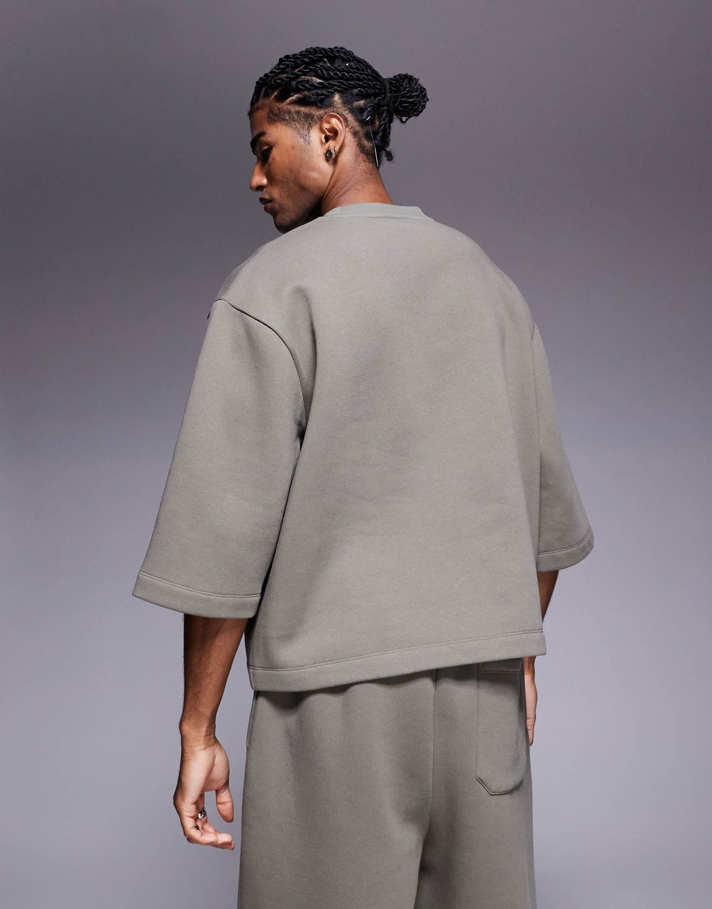 ASOS DESIGN relaxed 3/4 sleeve sweatshirt in khaki