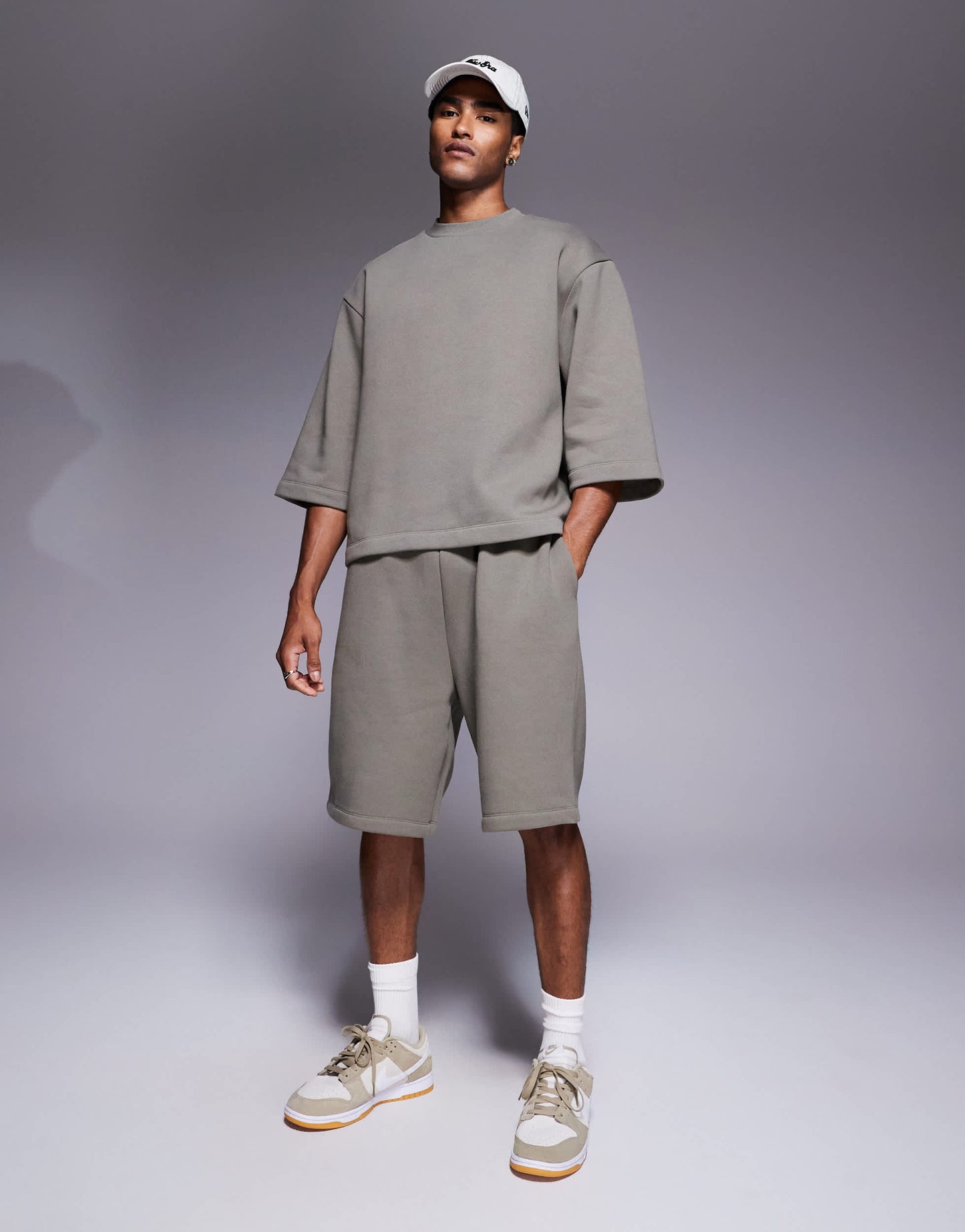 ASOS DESIGN relaxed 3/4 sleeve sweatshirt in khaki