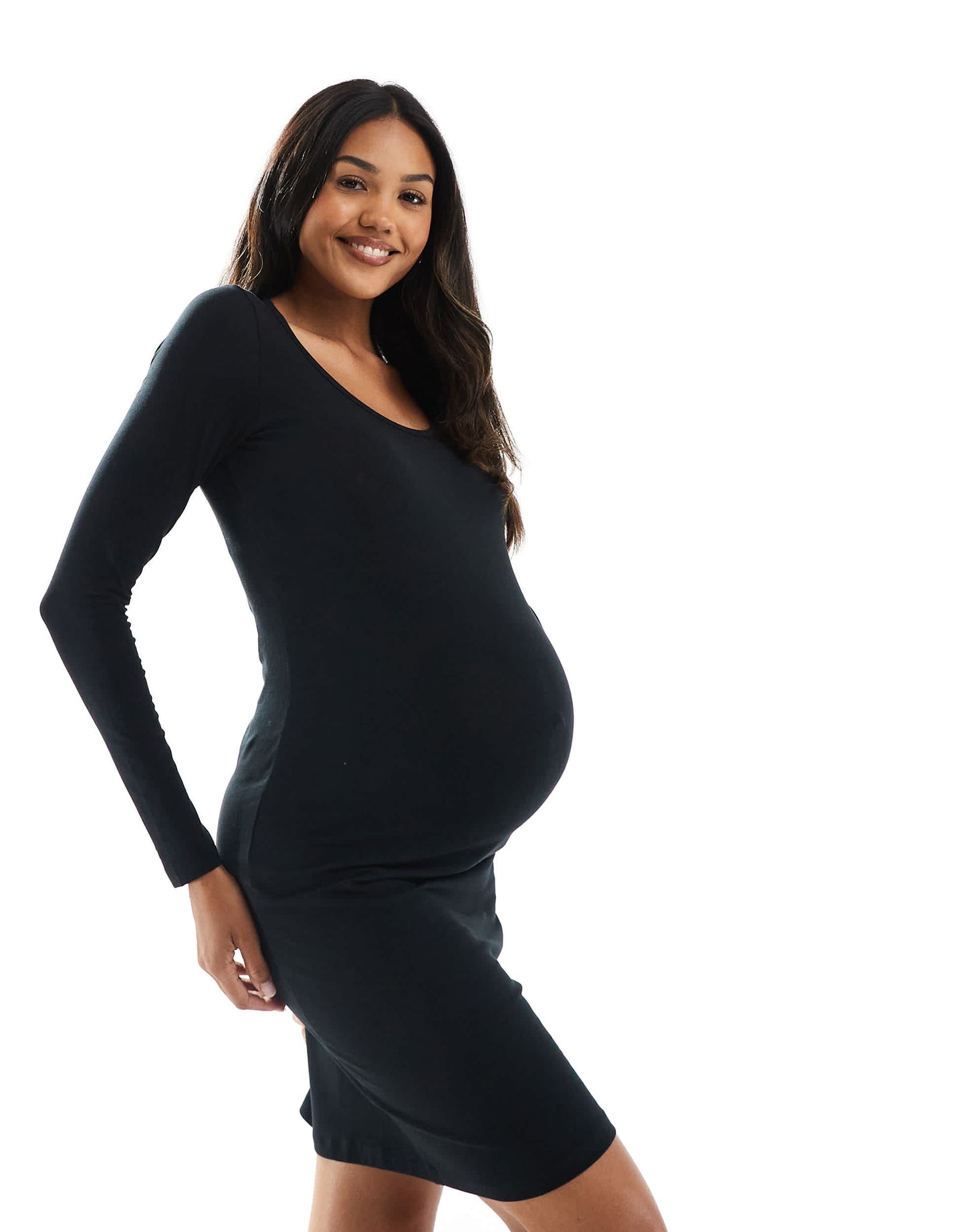 Mamalicious Maternity long sleeve jersey mini dress in black