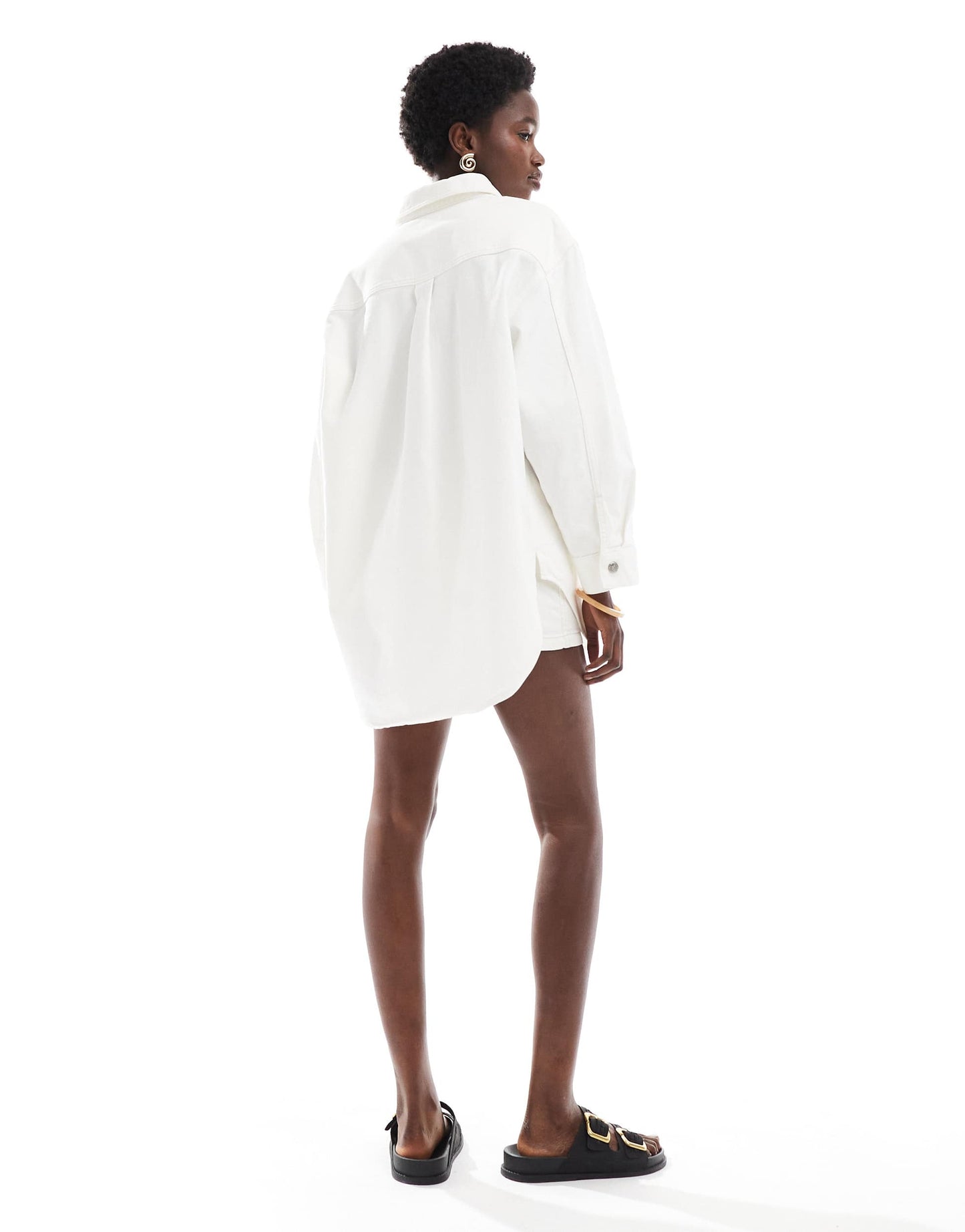 Miss Selfridge oversized button up mid wash denim shirt dress in ecru wash