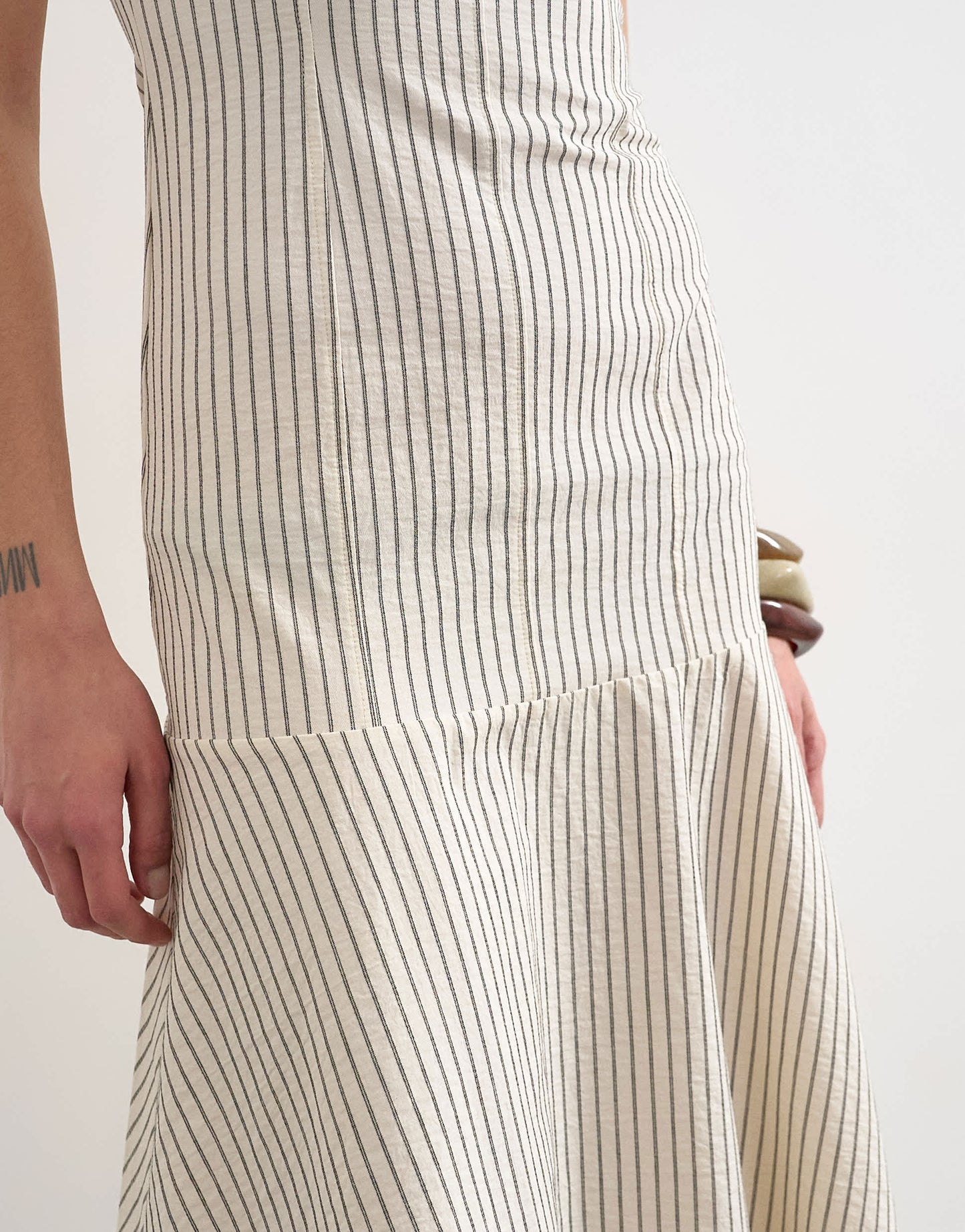 Topshop dropped waist woven stripe midi dress in mono