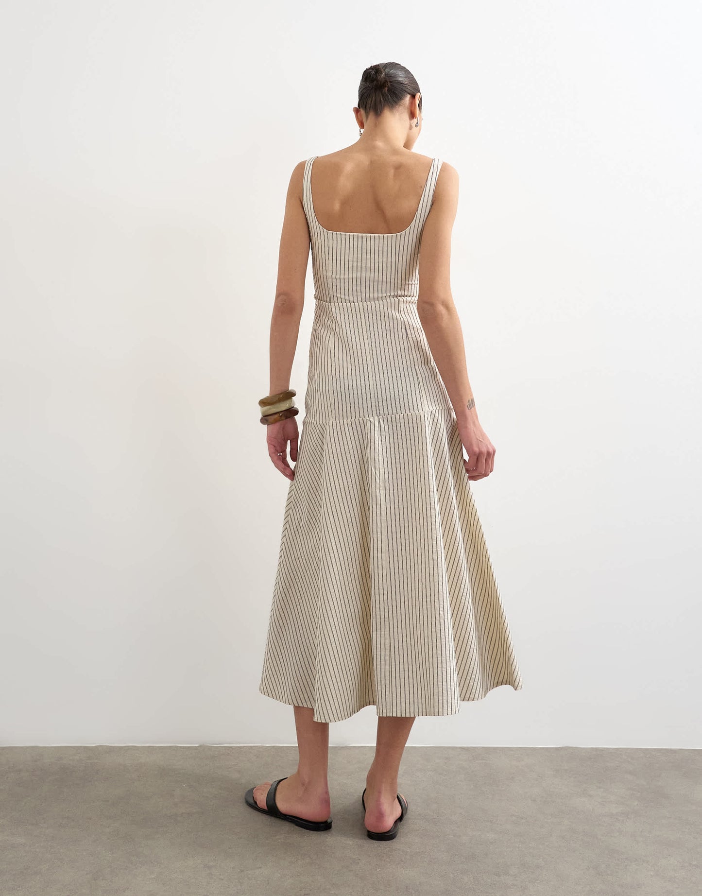 Topshop dropped waist woven stripe midi dress in mono