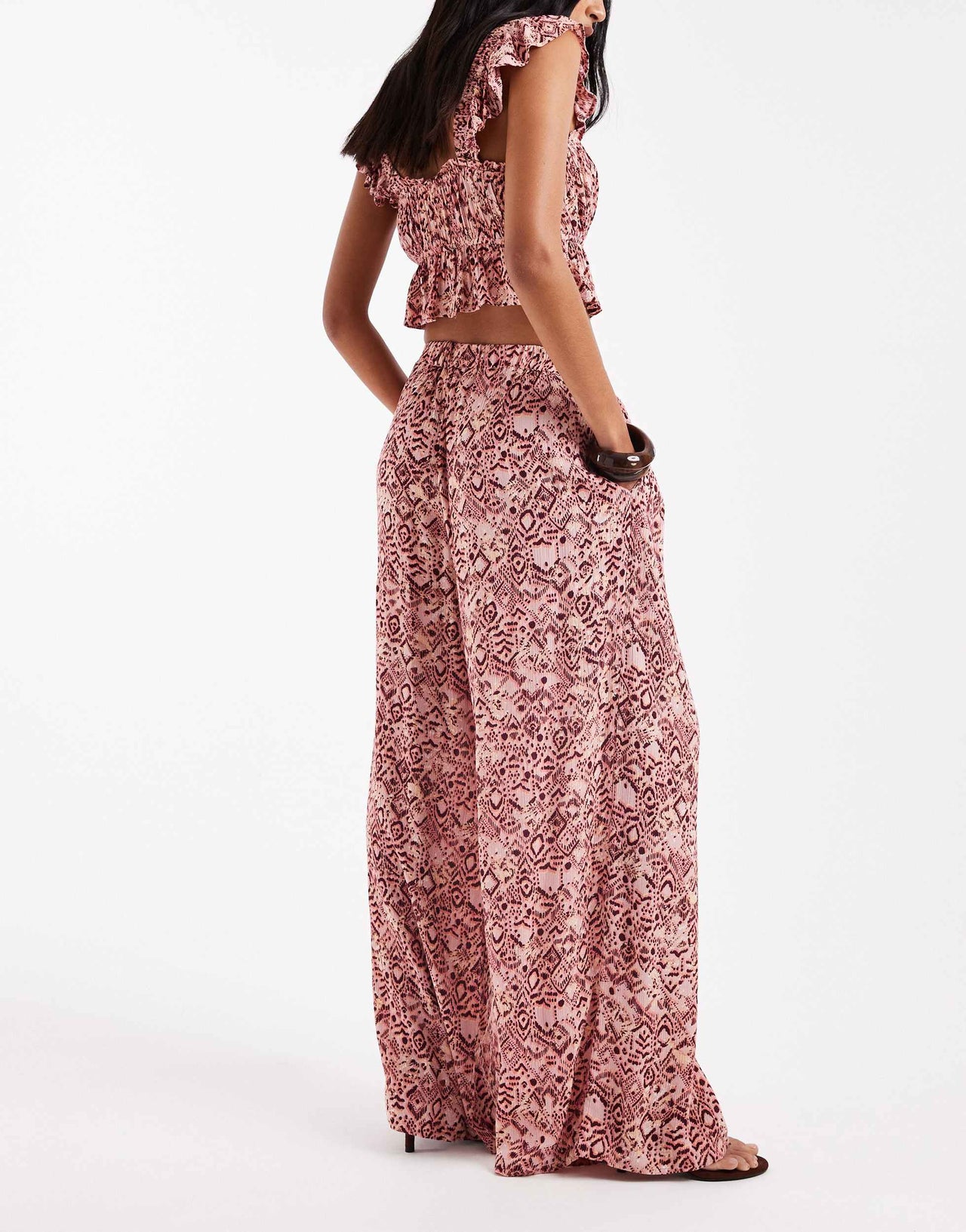 Stradivarius wide leg co-ord trouser in pink paisley print