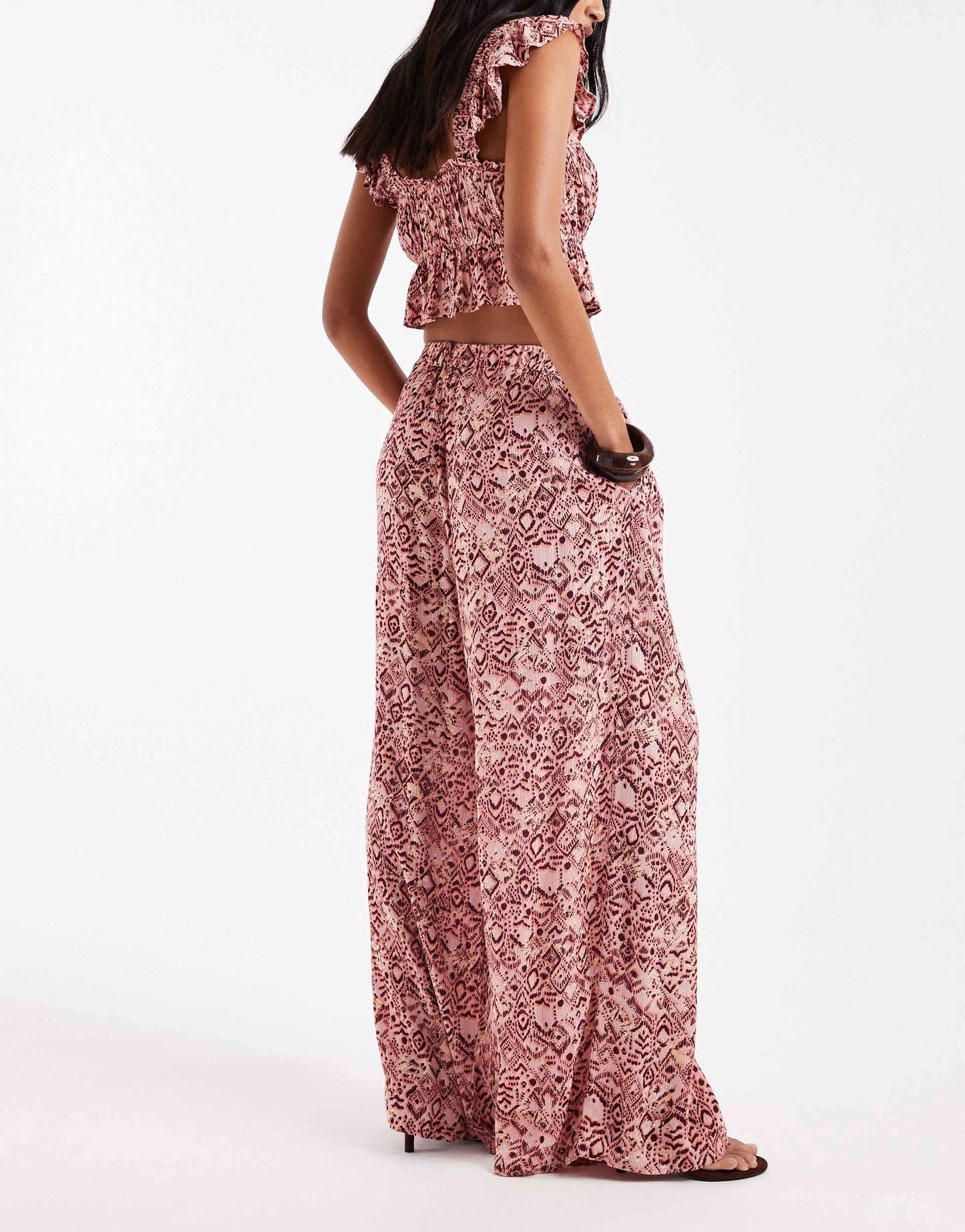 Stradivarius wide leg co-ord trouser in pink paisley print