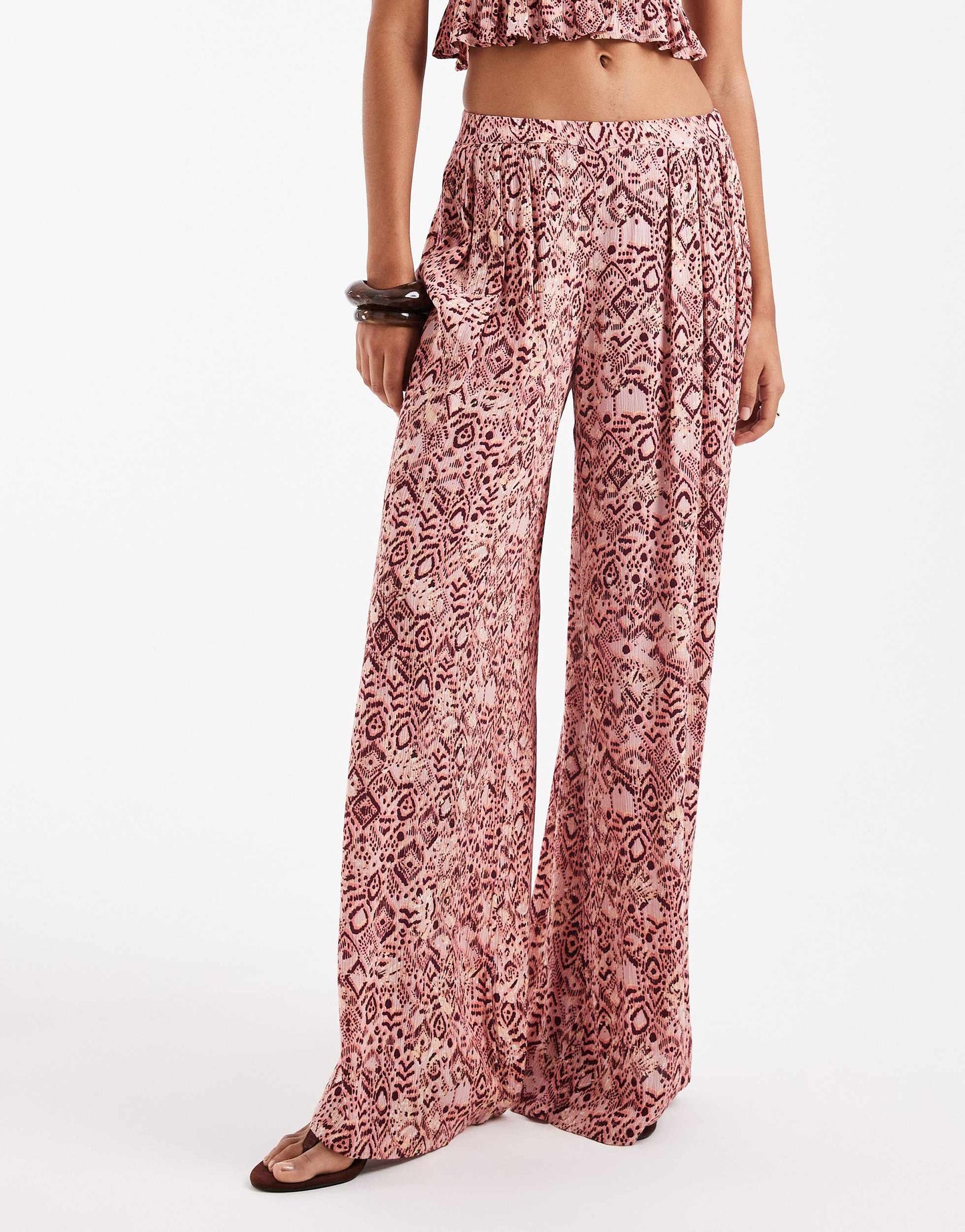 Stradivarius wide leg co-ord trouser in pink paisley print