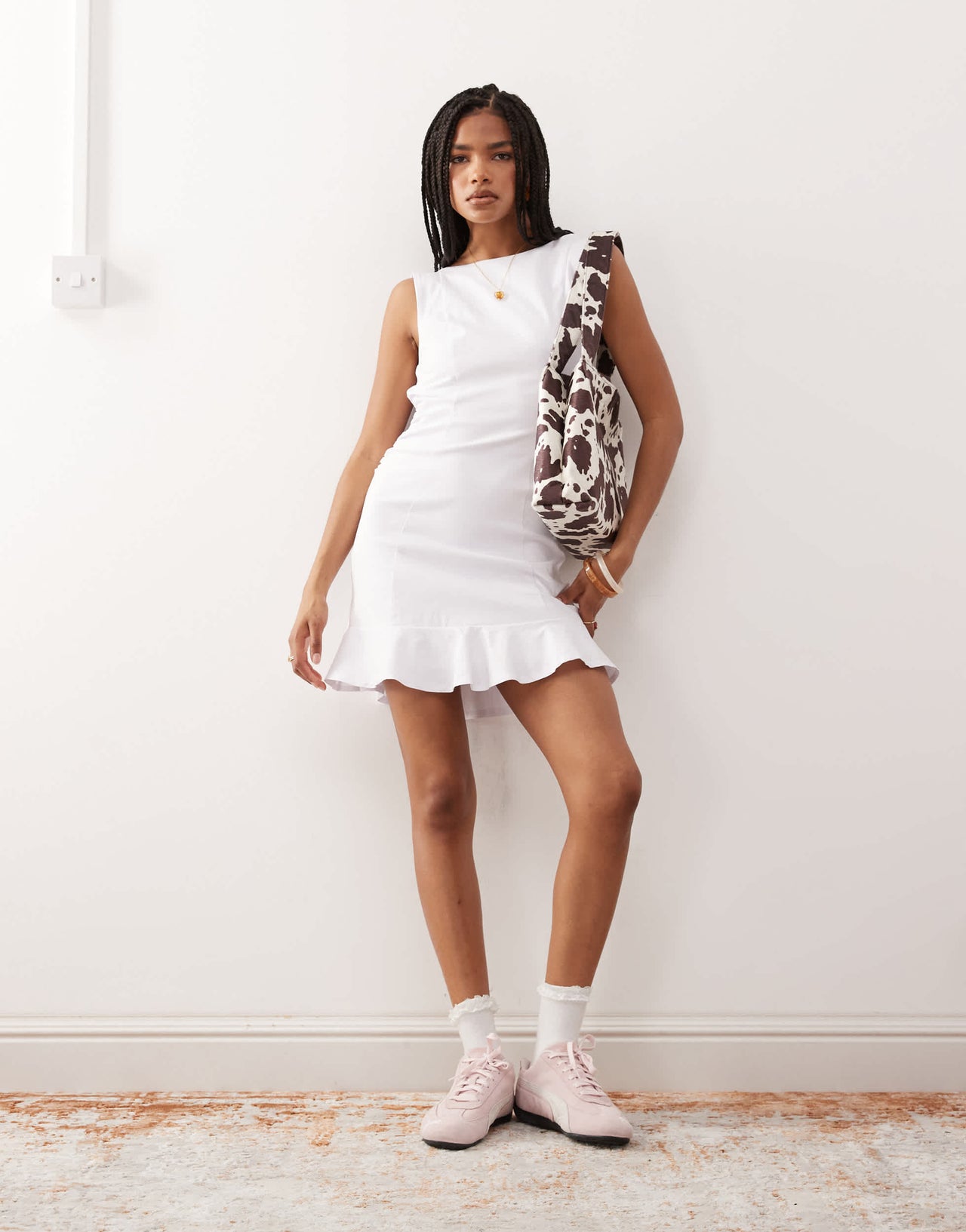 COLLUSION bengaline fitted dress in white
