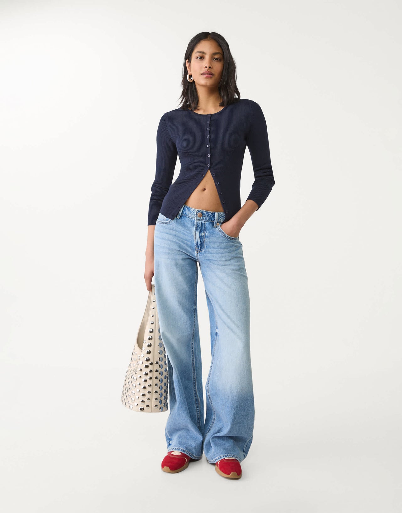 Stradivarius D91 low rise wide leg jean in light blue