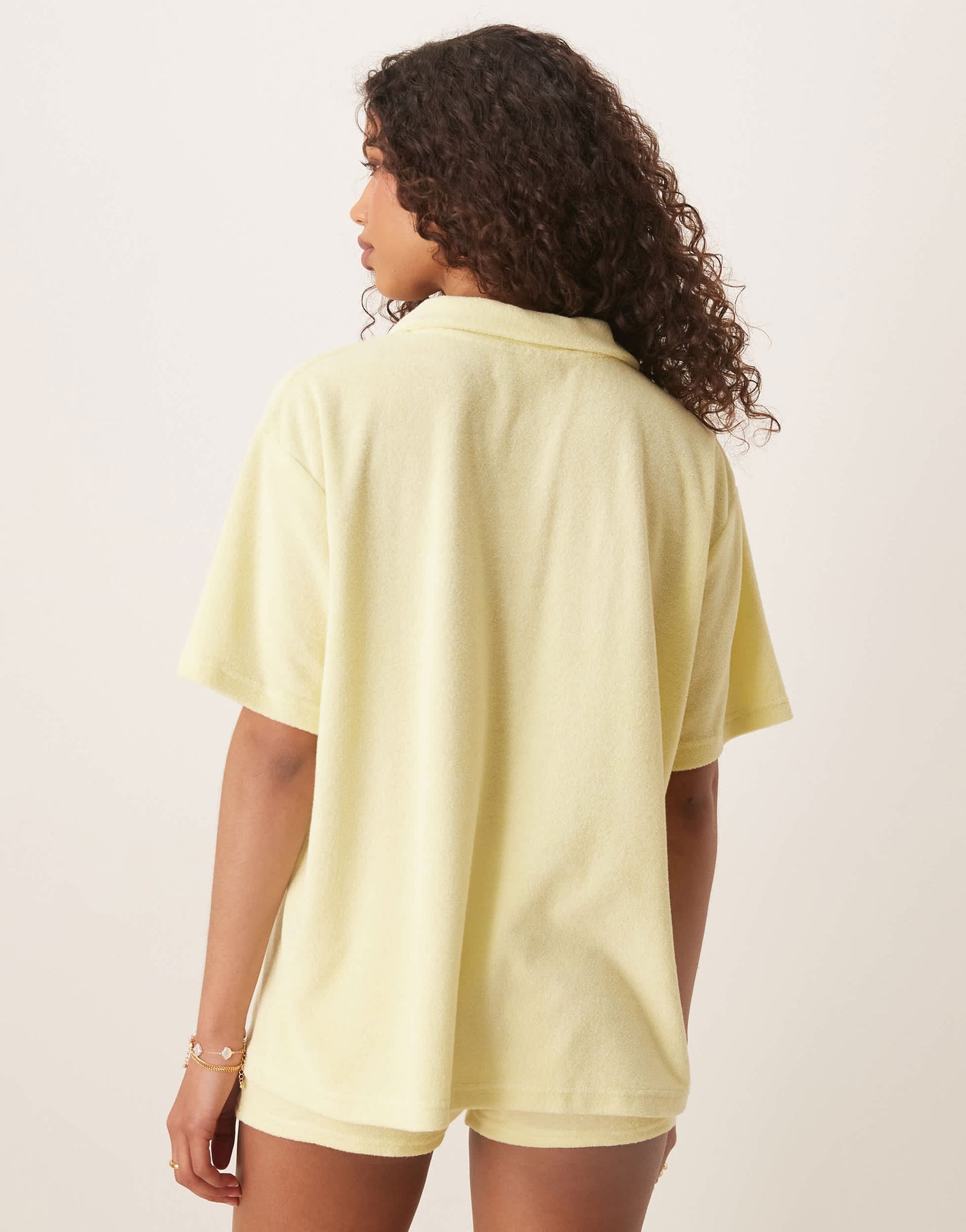 ASOS DESIGN oversized towelling shirt co-ord in lemon