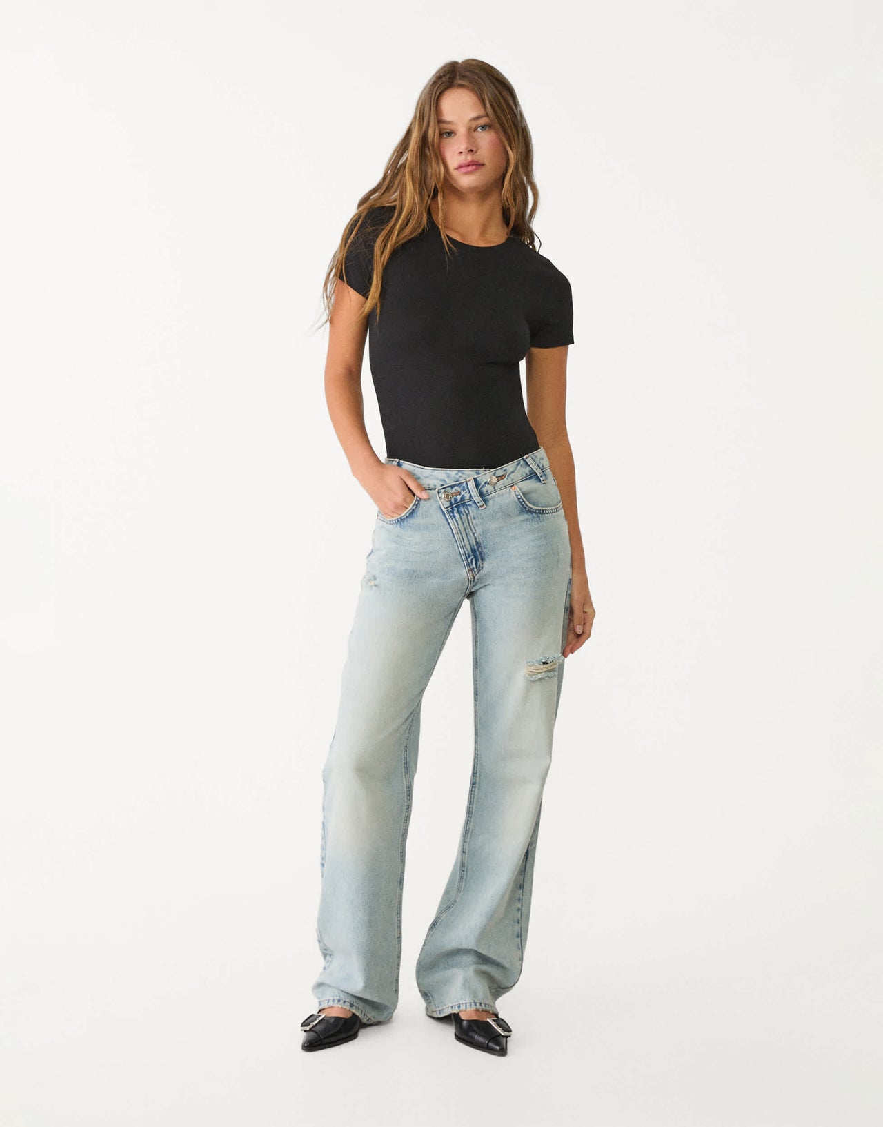 Stradivarius Basic round neck bodysuit in Black