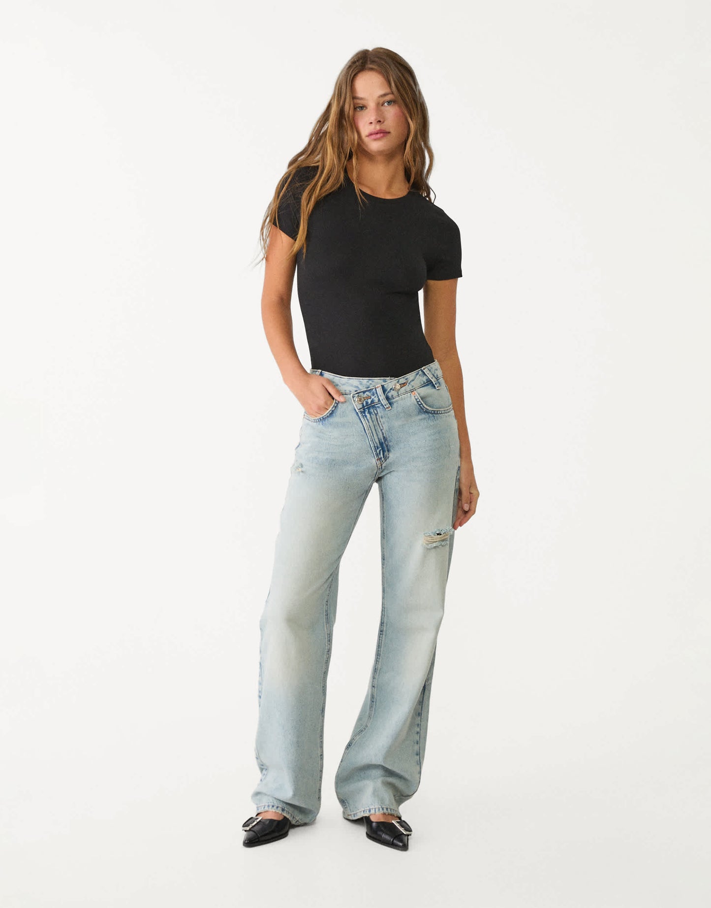 Stradivarius Basic round neck bodysuit in Black