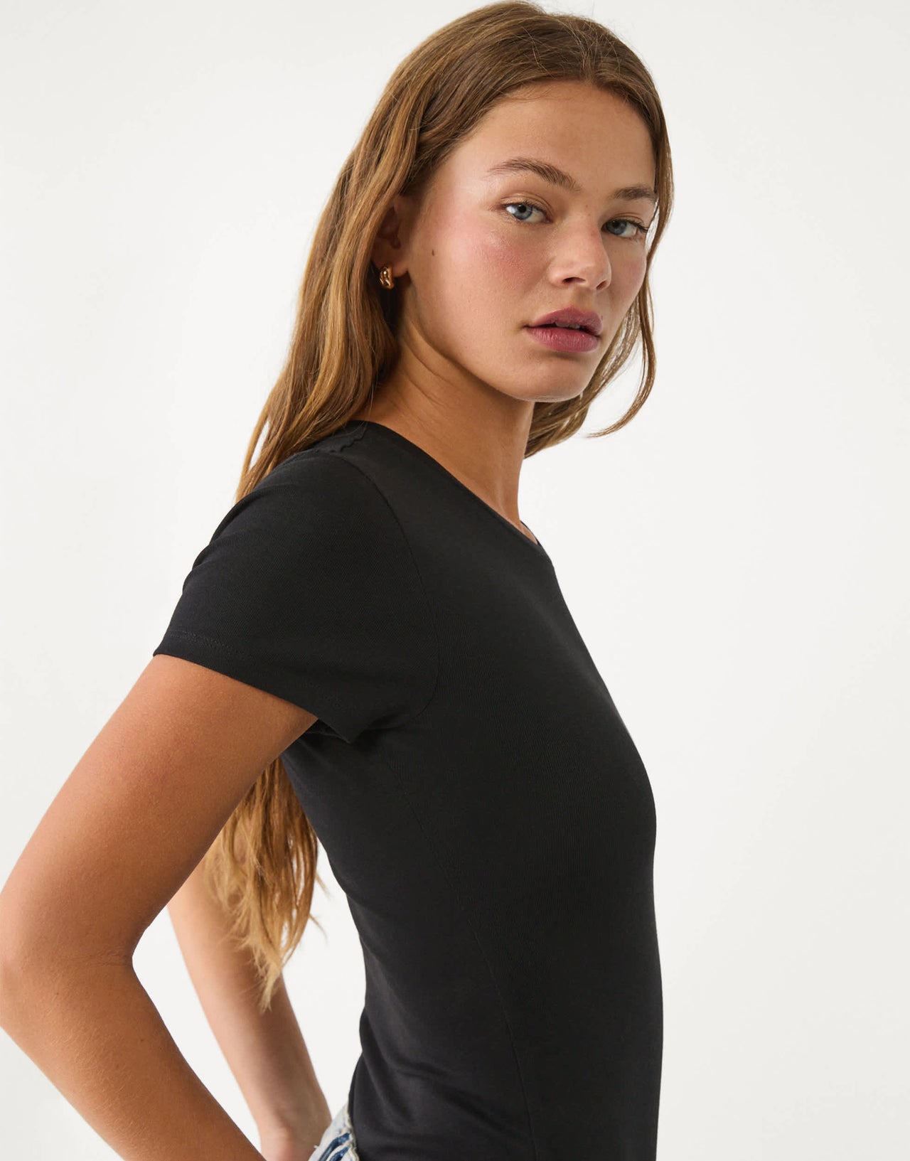 Stradivarius Basic round neck bodysuit in Black