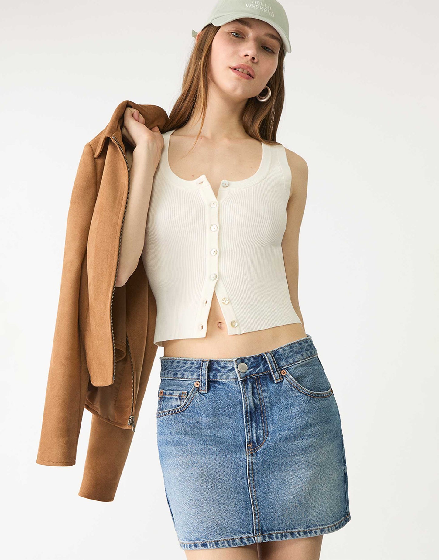 Stradivarius D60 denim mini skirt in light blue