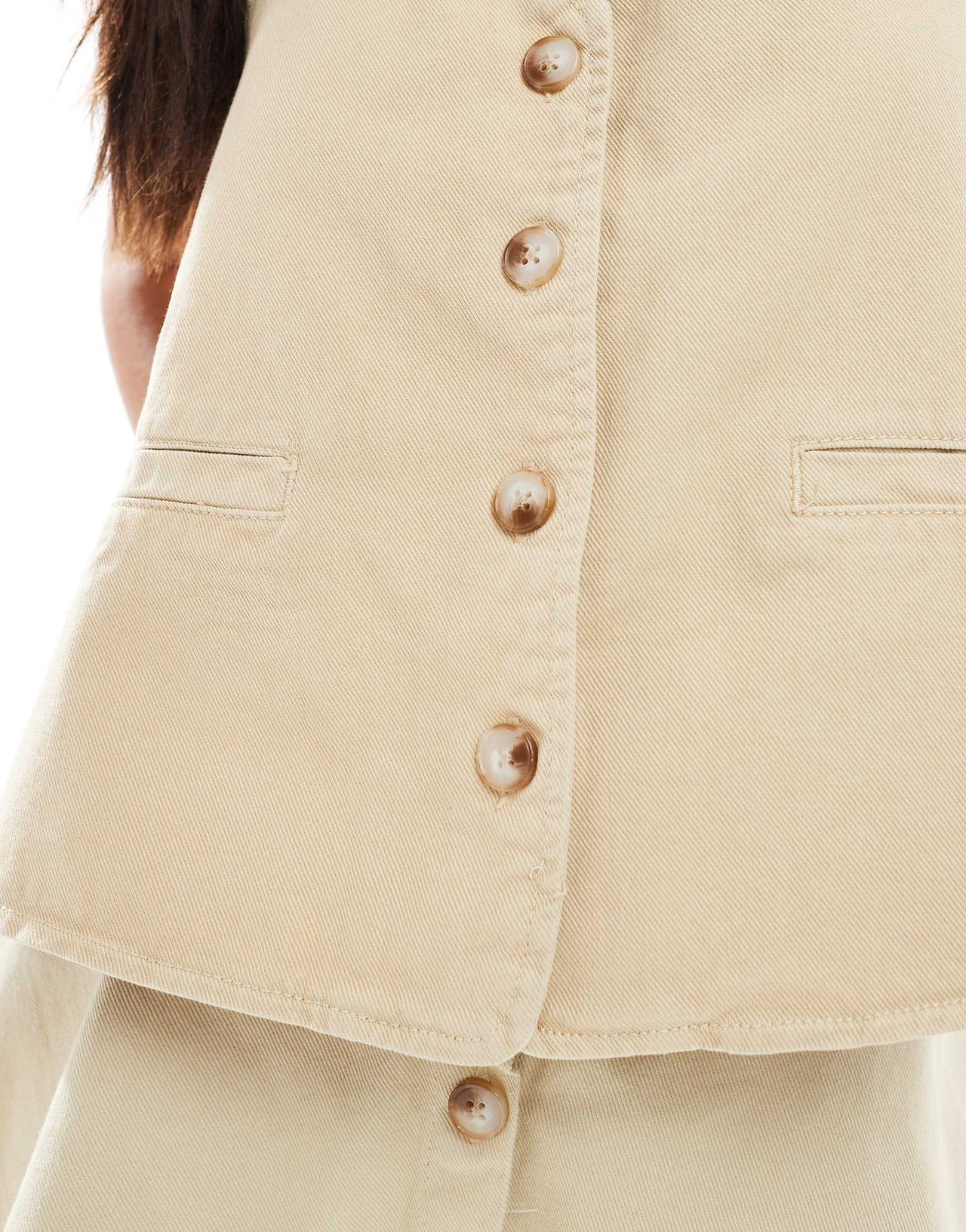 ASOS DESIGN denim halter neck tie back wiastcoat co-ord in sand