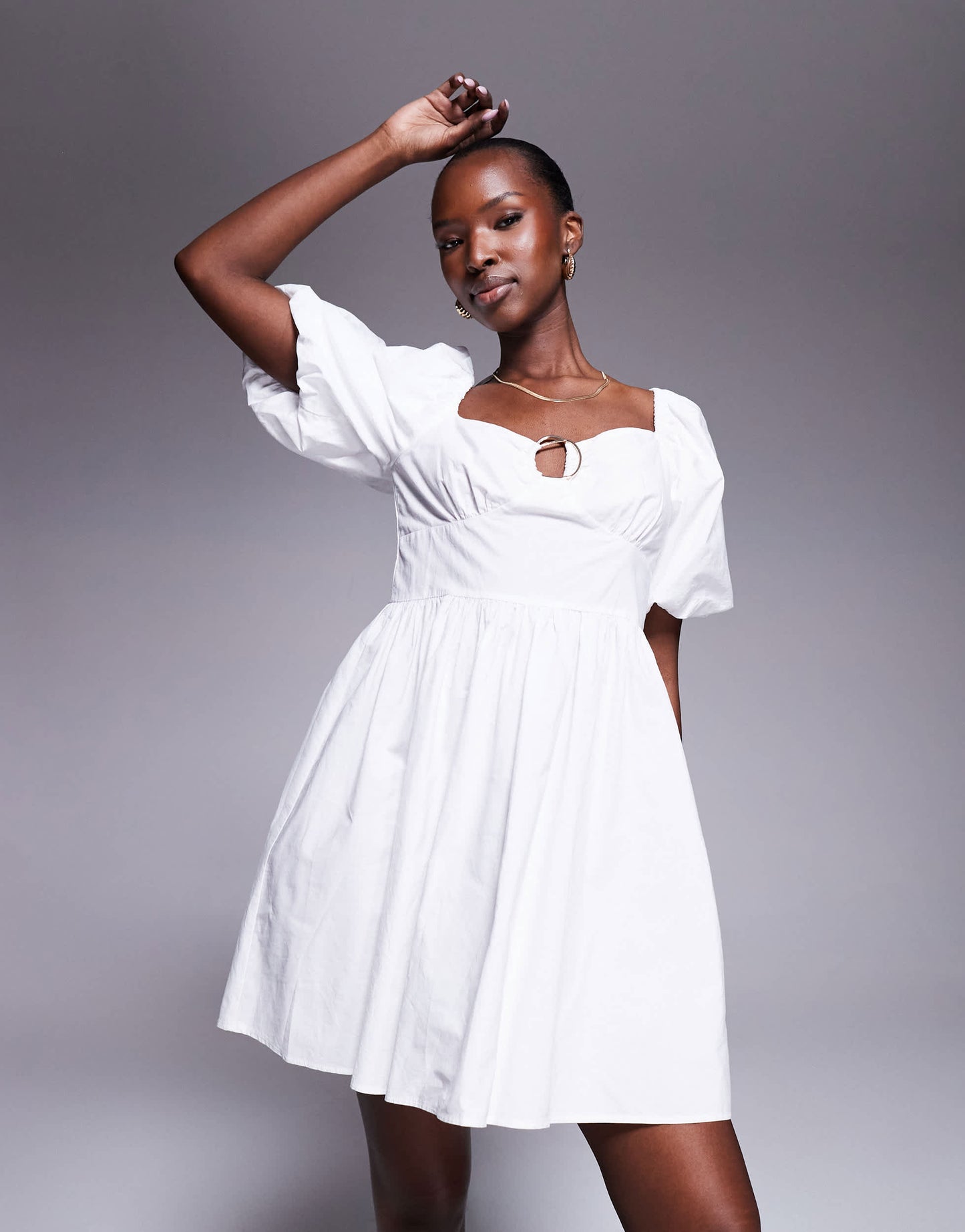 River Island poplin trim detailed mini dress in white
