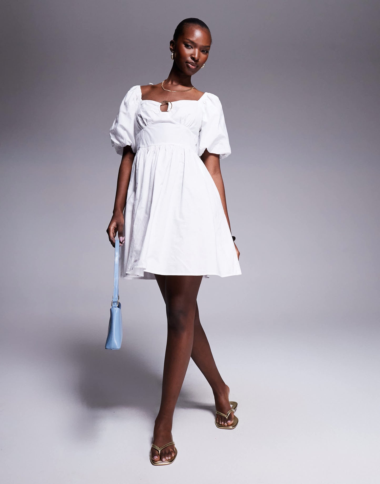 River Island poplin trim detailed mini dress in white