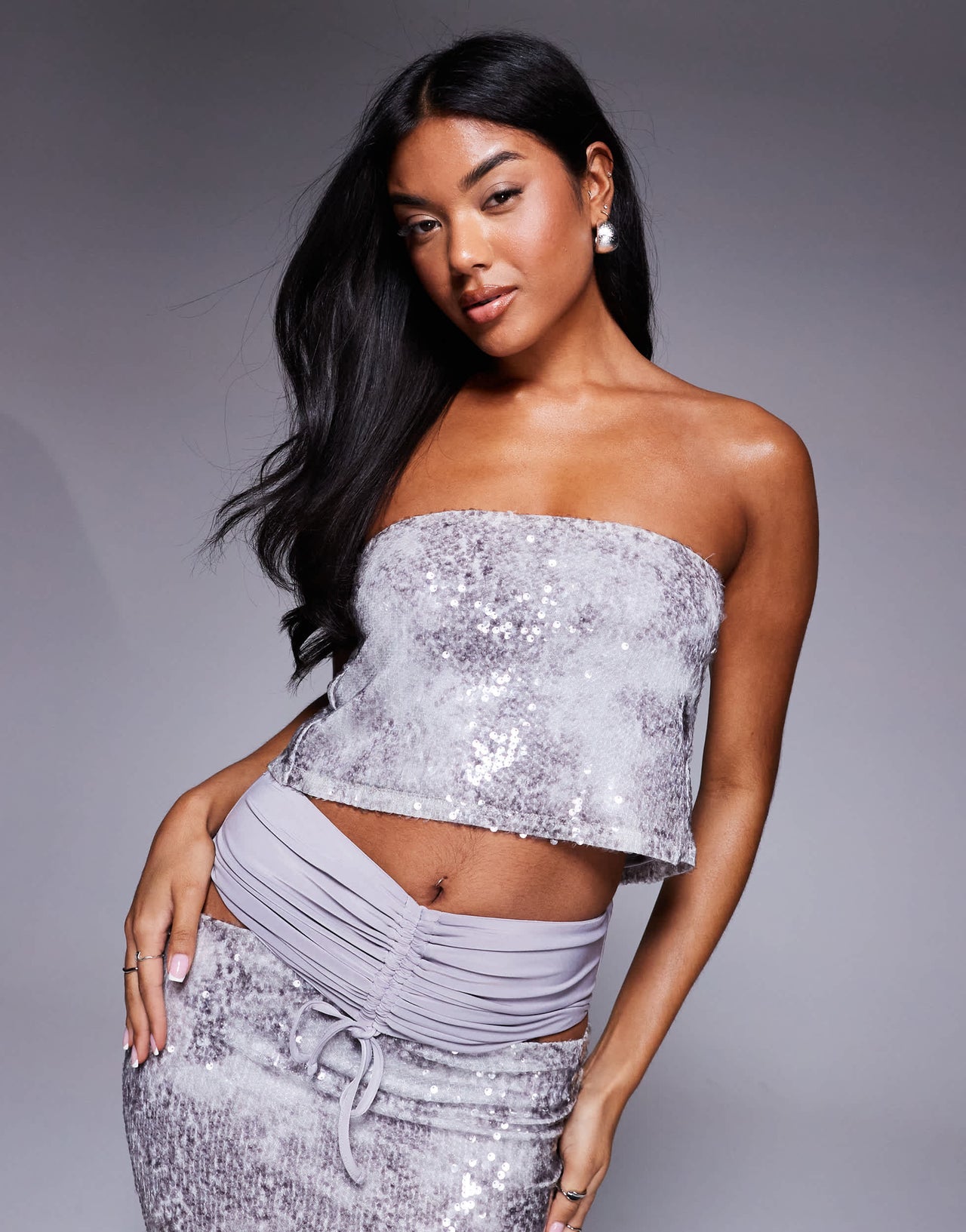 ASOS X THE SOURCED COLLECTION sequin bandeau co-ord top in grey