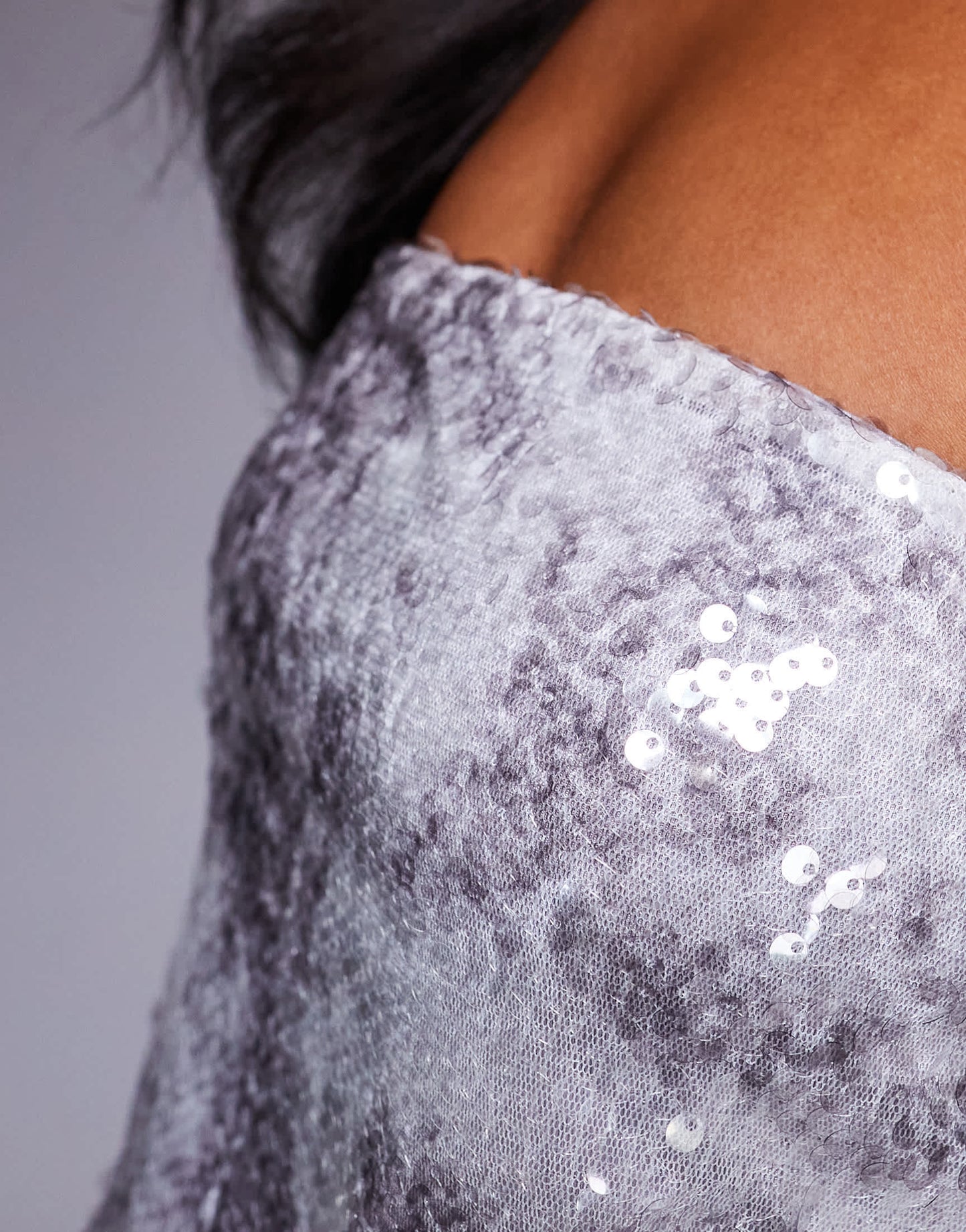 ASOS X THE SOURCED COLLECTION sequin bandeau co-ord top in grey