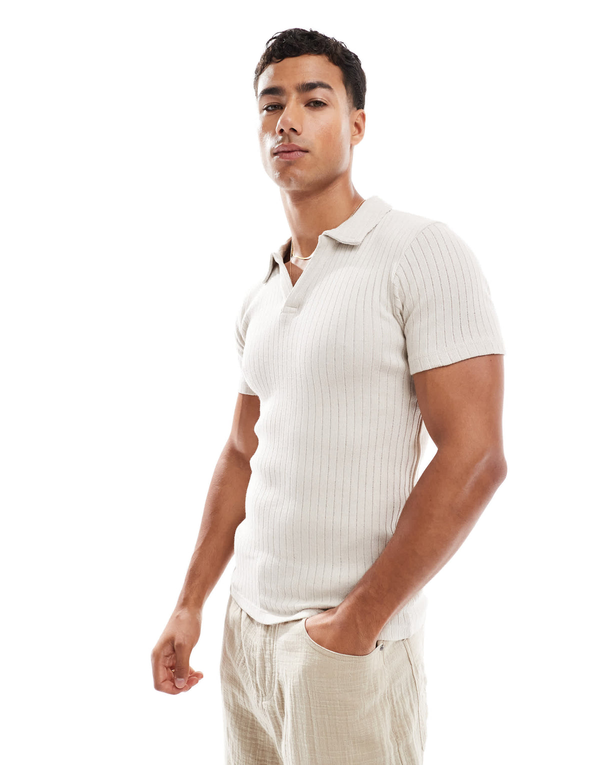 Jack & Jones muscle fit polo in beige