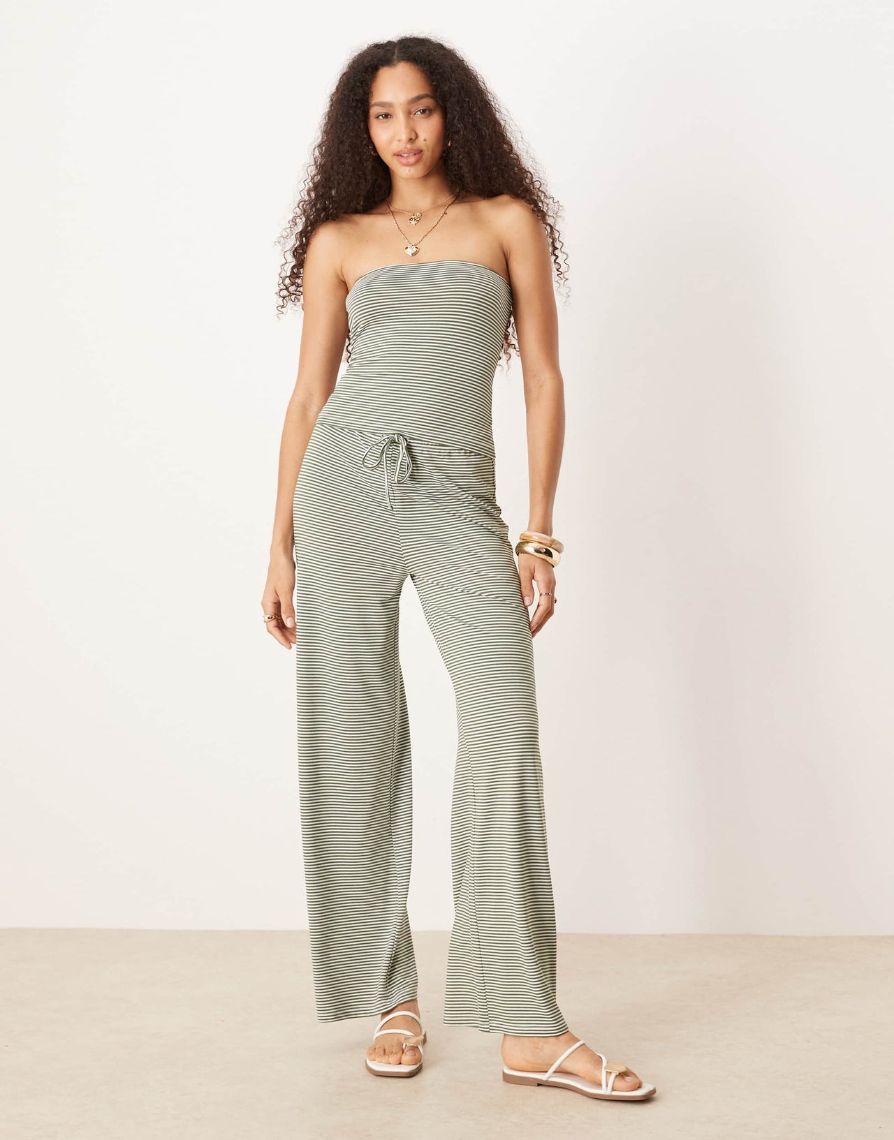ASOS DESIGN stripe bandeau co ord top in green