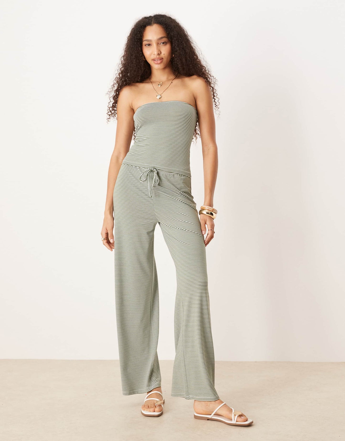 ASOS DESIGN stripe bandeau co ord top in green