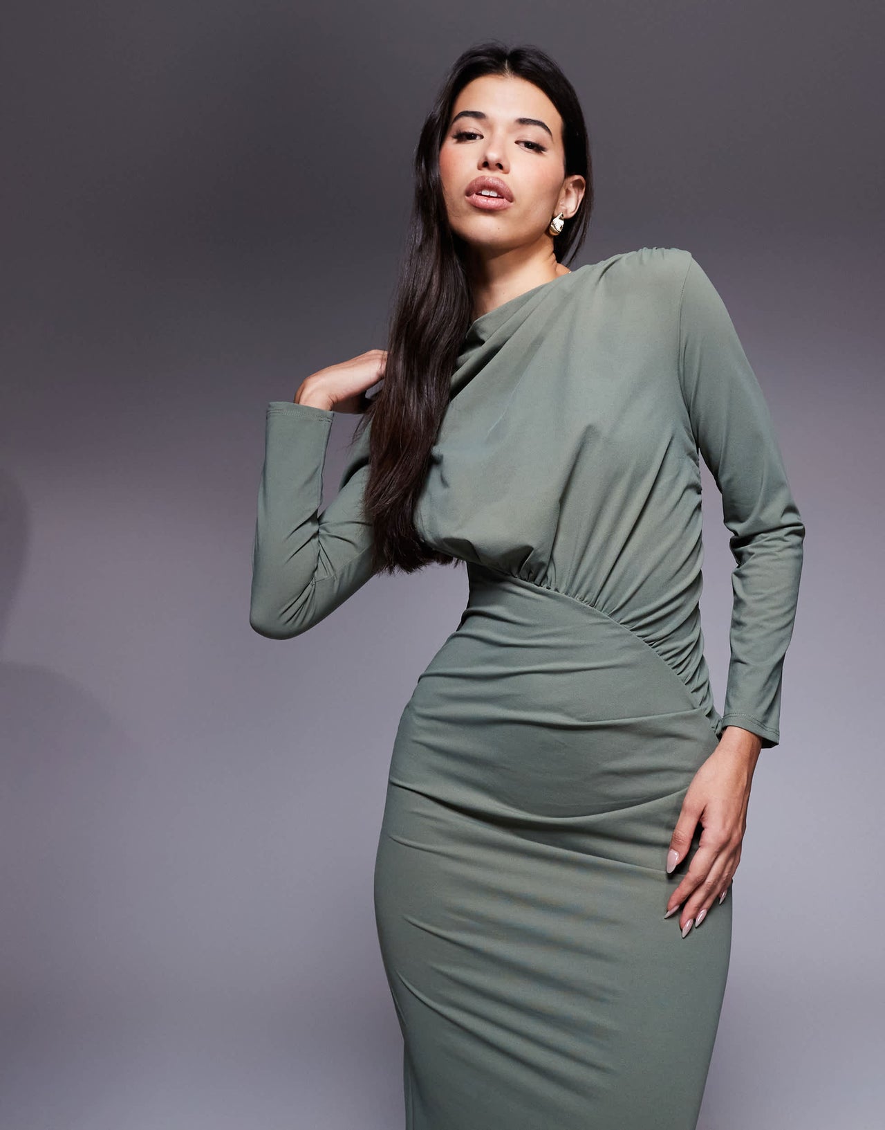 Daska ruched maxi dress in olive