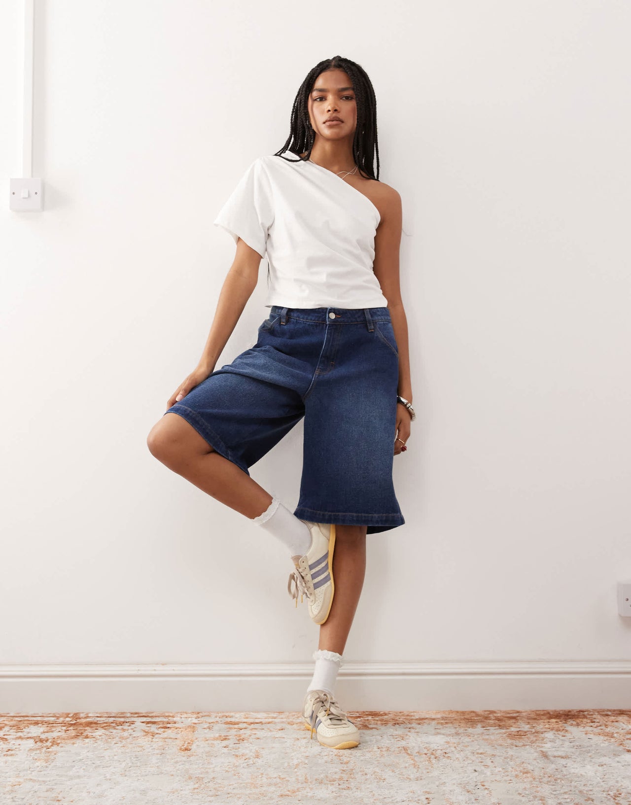 Reclaimed Vintage asymmetric one shoulder ruched detail top in ecru