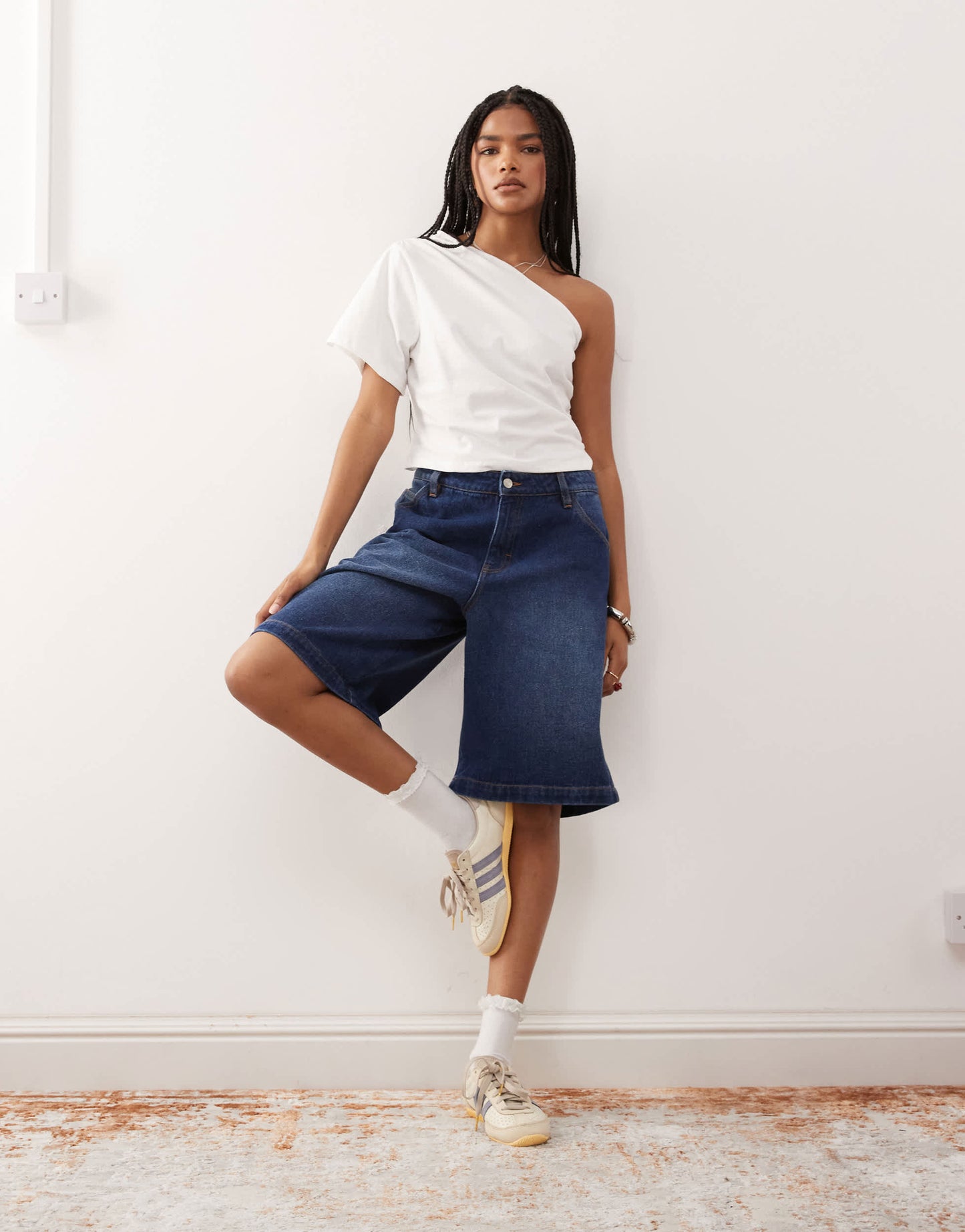 Reclaimed Vintage asymmetric one shoulder ruched detail top in ecru