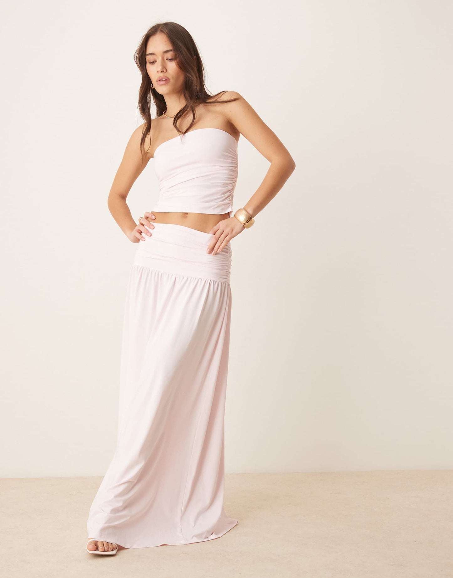 ASOS DESIGN mix & match ruched bandeau top in pastel pink