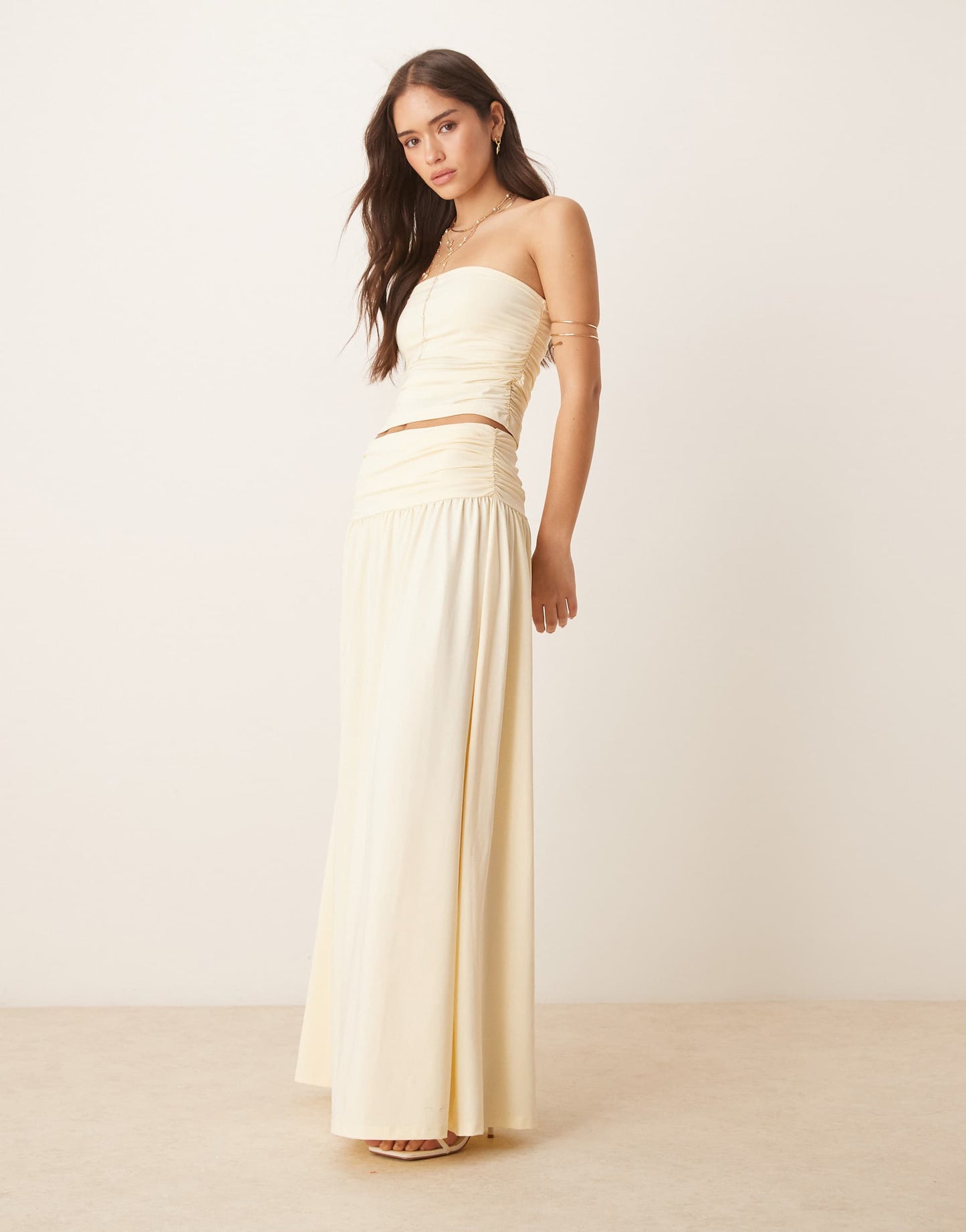 ASOS DESIGN mix & match ruched bandeau top in buttermilk