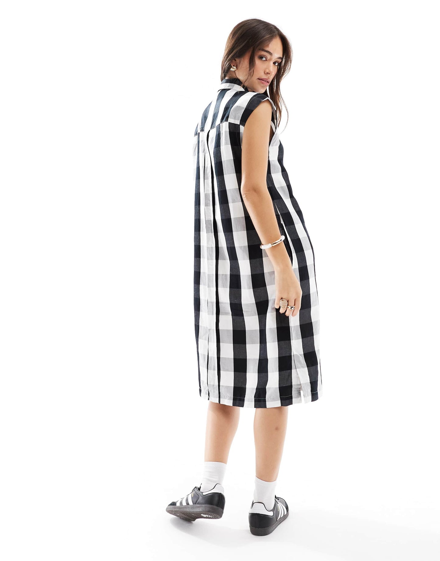 Fred Perry monochrome check shirt dress in white