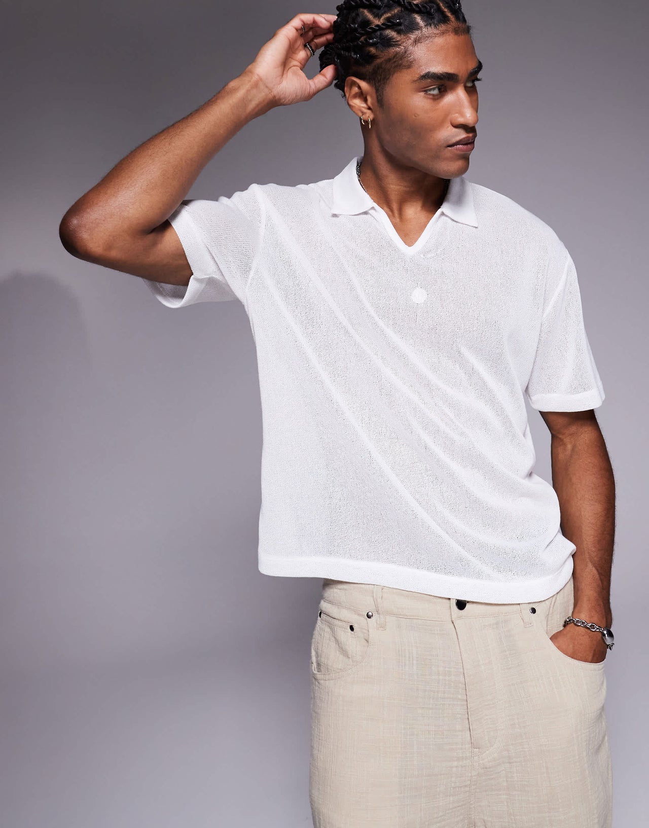 ASOS DESIGN relaxed boxy polo in white texture