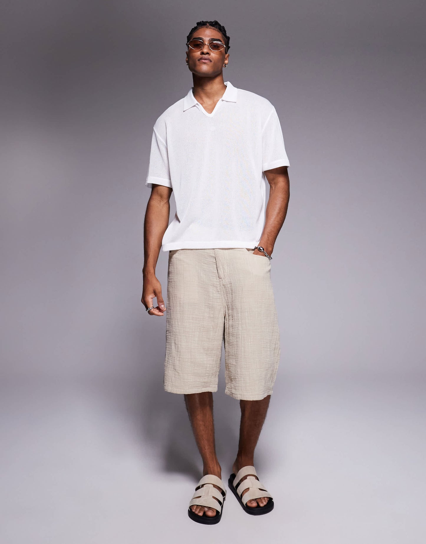 ASOS DESIGN relaxed boxy polo in white texture