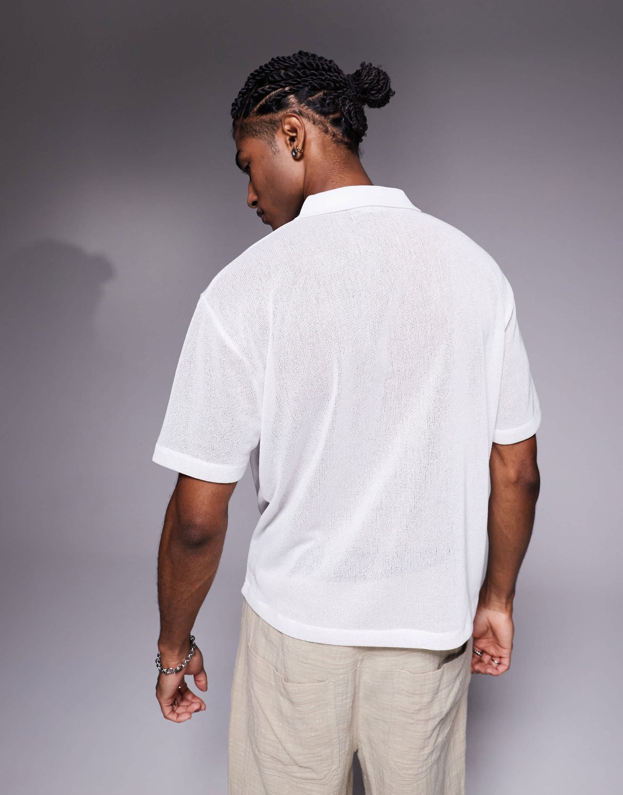 ASOS DESIGN relaxed boxy polo in white texture