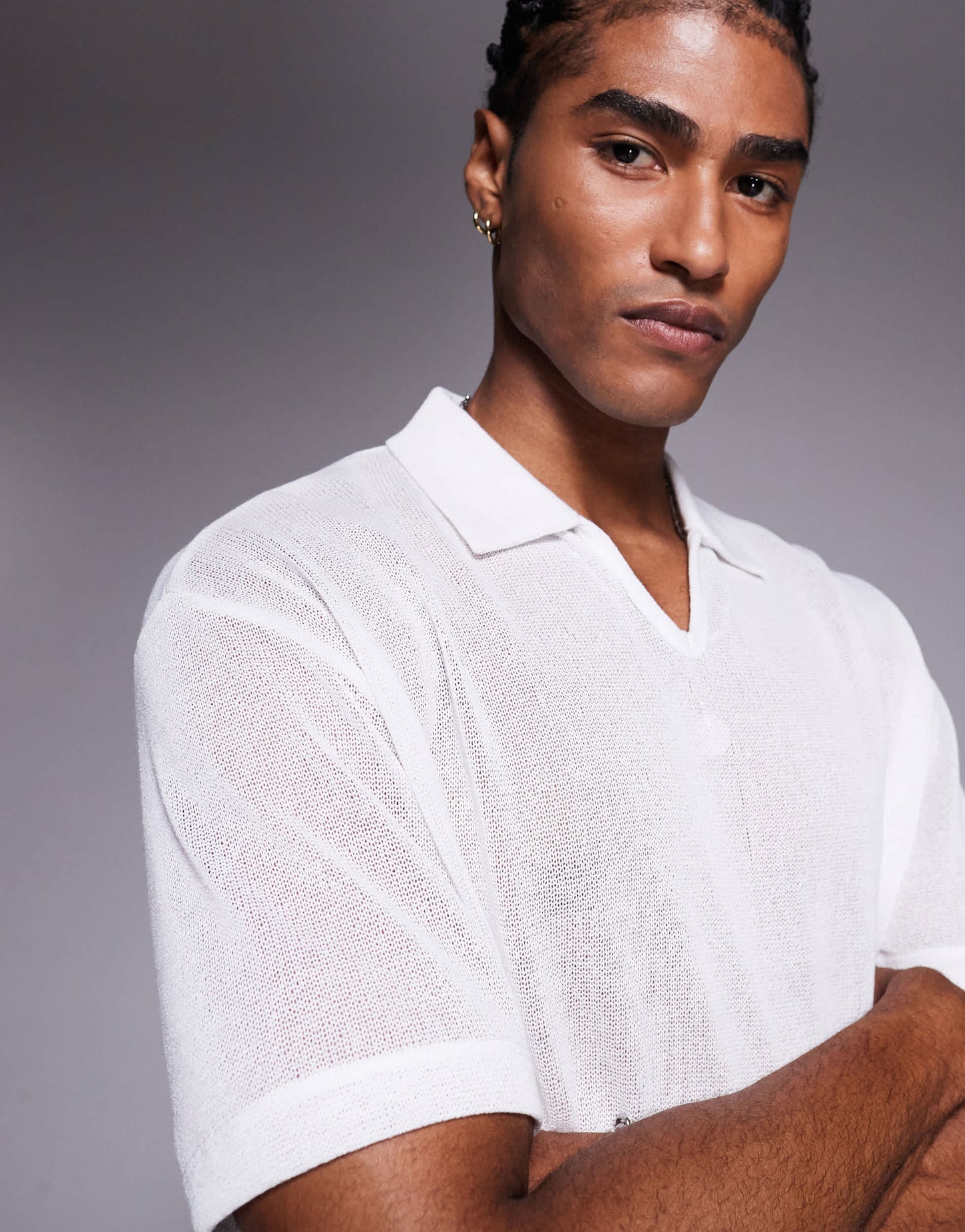 ASOS DESIGN relaxed boxy polo in white texture