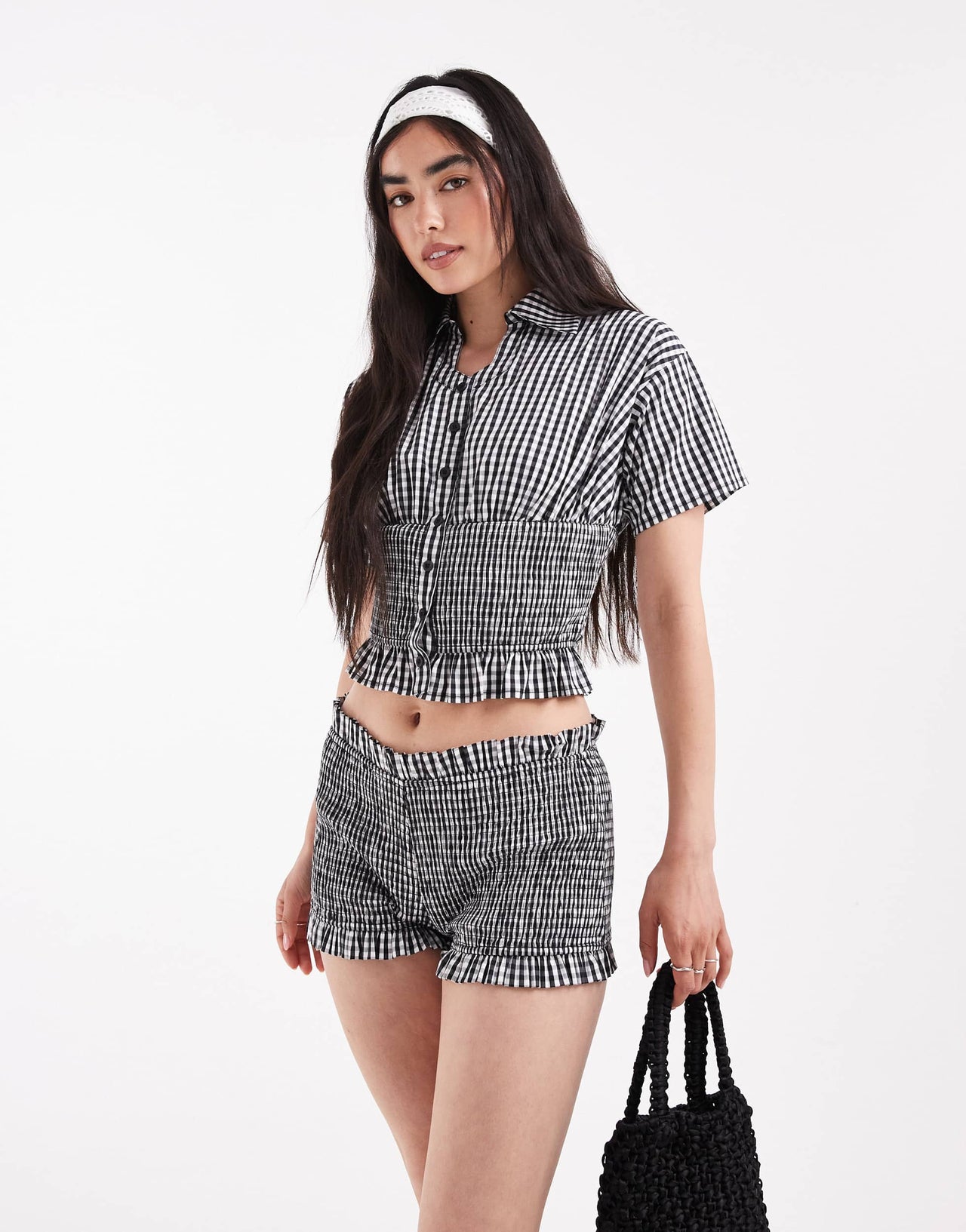 Daisy Street mini shorts in black gingham co-ord