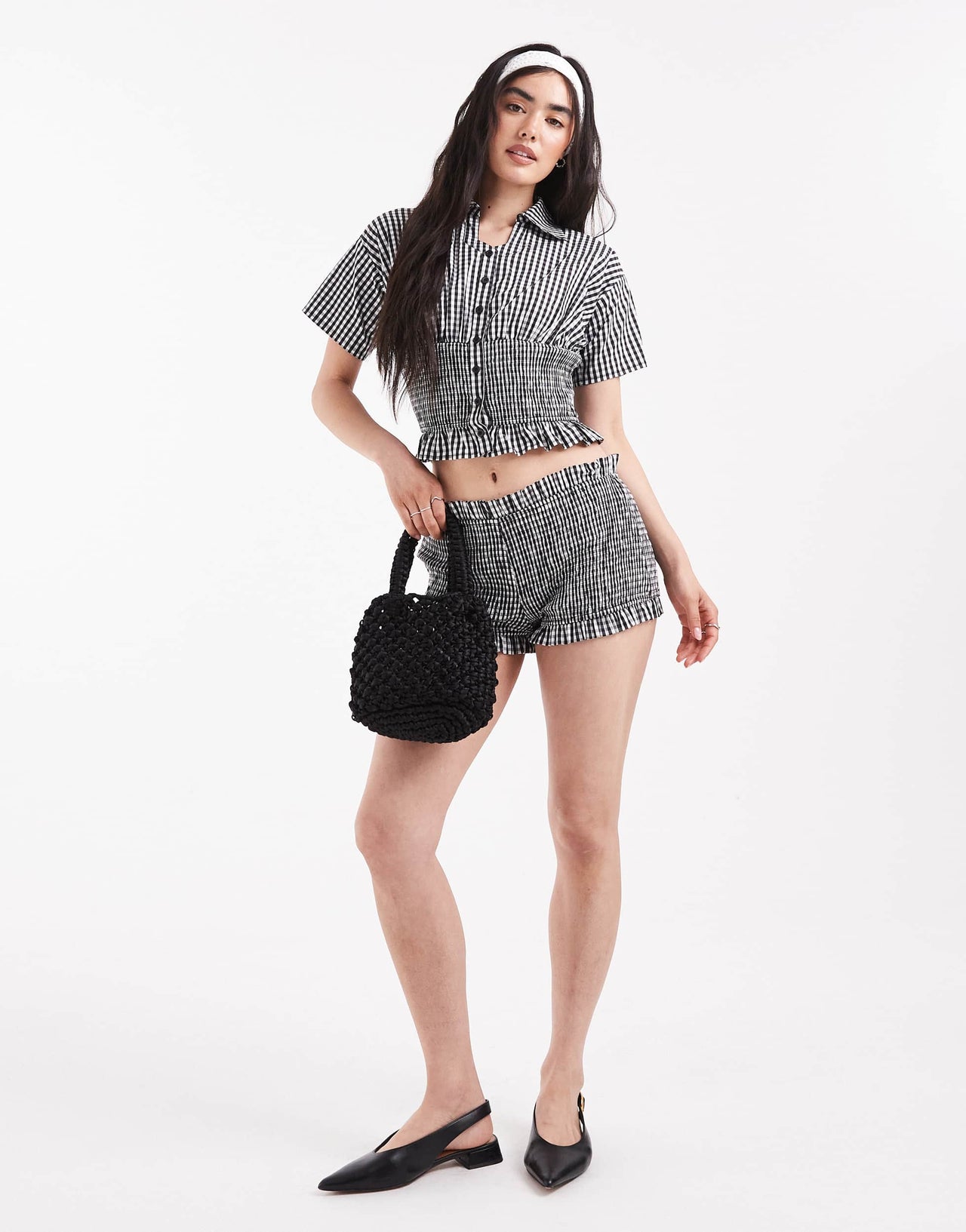 Daisy Street mini shorts in black gingham co-ord