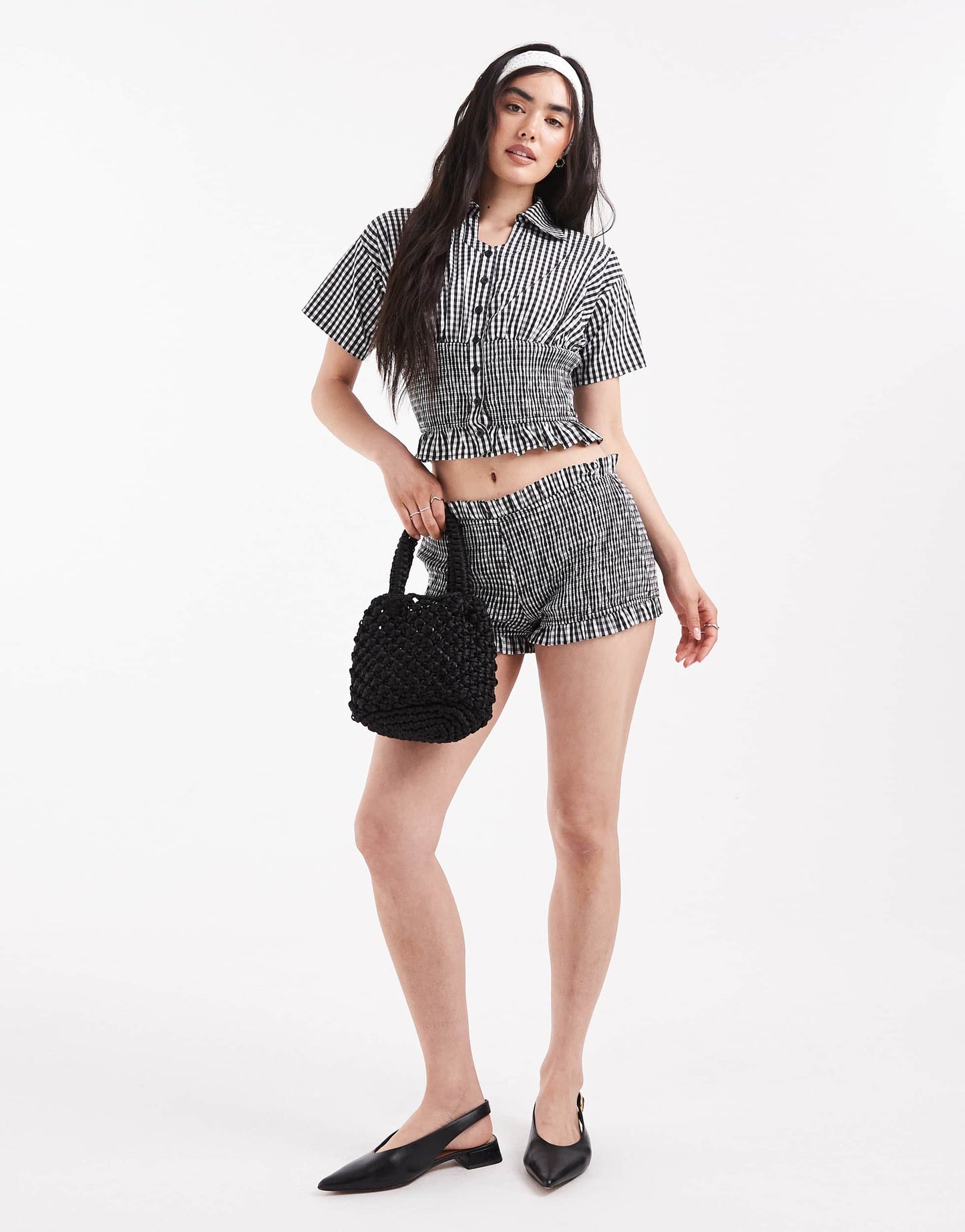 Daisy Street mini shorts in black gingham co-ord