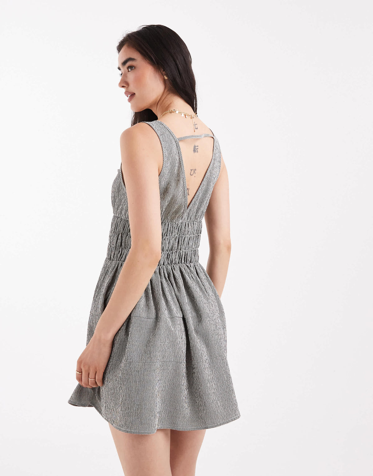 Daisy Street shirred waist detail mini dress in check gingham