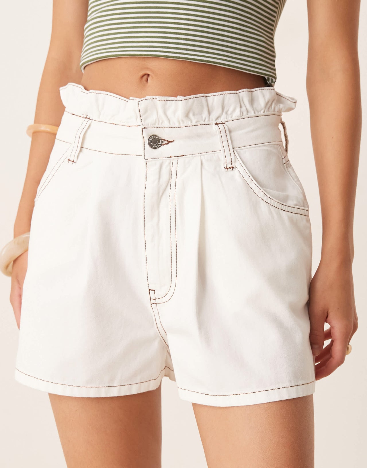 ASOS DESIGN high rise pleated denim short with paperbag waist