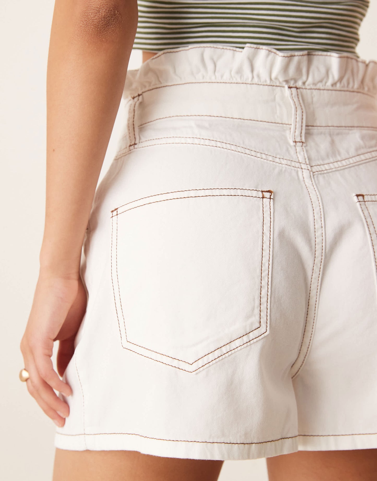 ASOS DESIGN high rise pleated denim short with paperbag waist