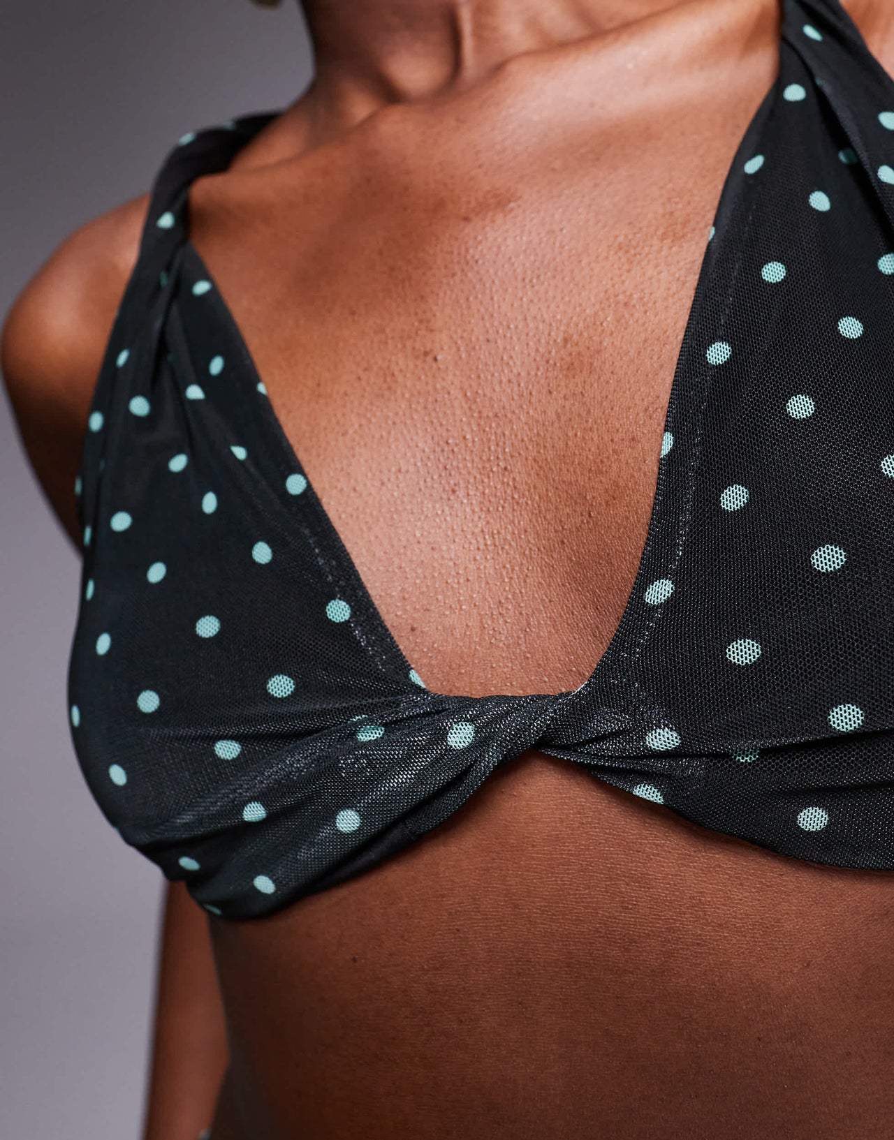 AFRM twist front halter crop top co-ord in black spot