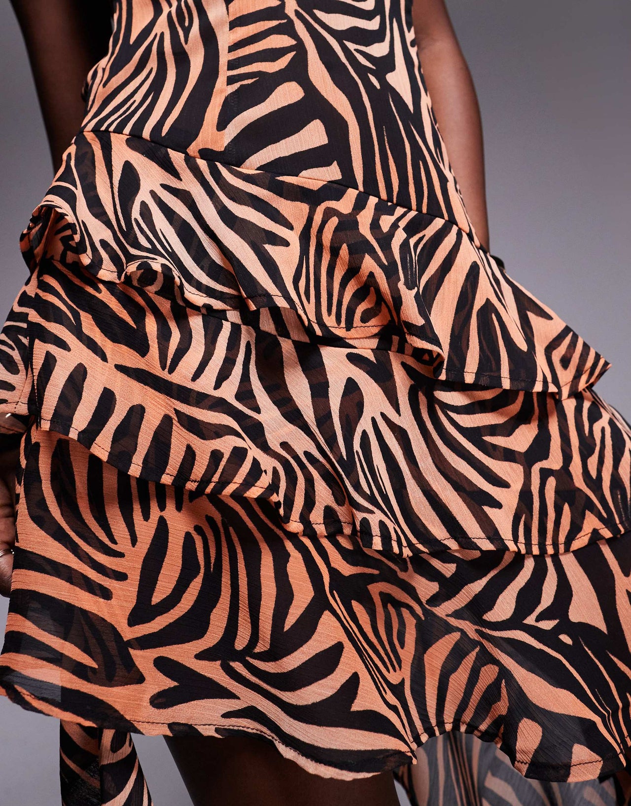 AFRM asymmetric ruffle backless mini dress in ombre zebra