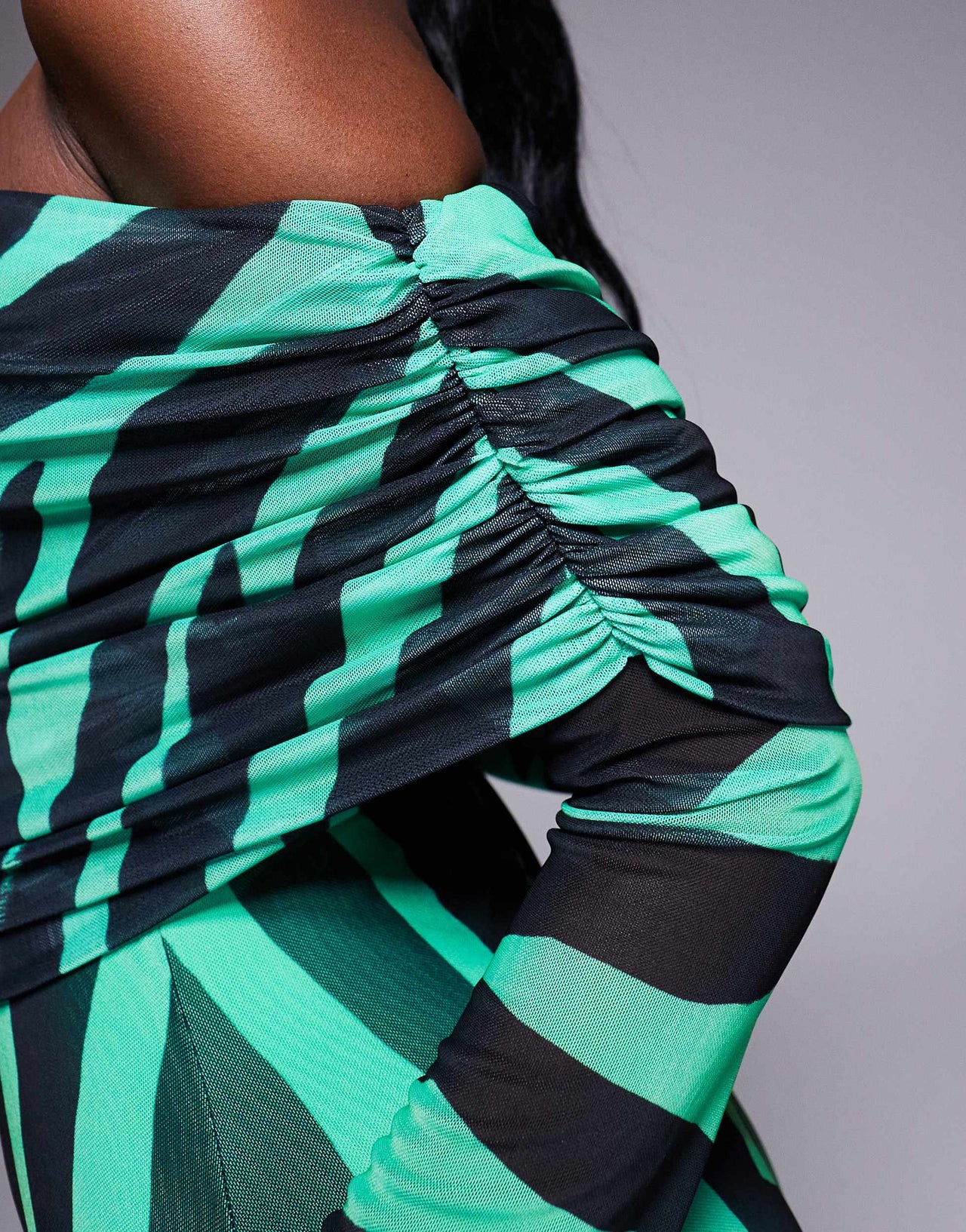 AFRM bardot power mesh maxi dress in green zebra